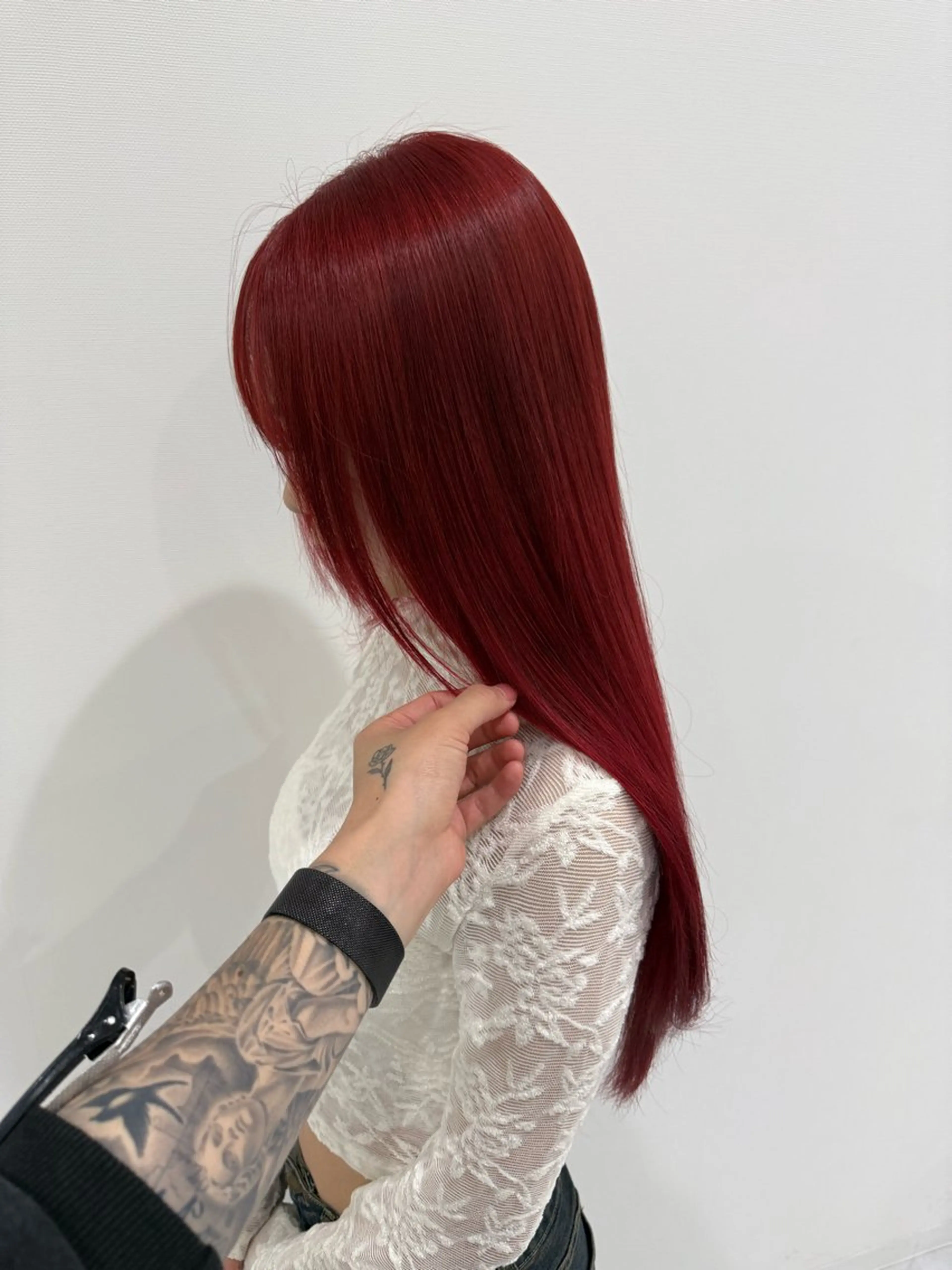 ロング カラー ブリーチ レッドカラー カット ヘアカラー 縮毛矯正 トリートメント 韓国ヘア 野々山 ゆうとのヘアスタイル