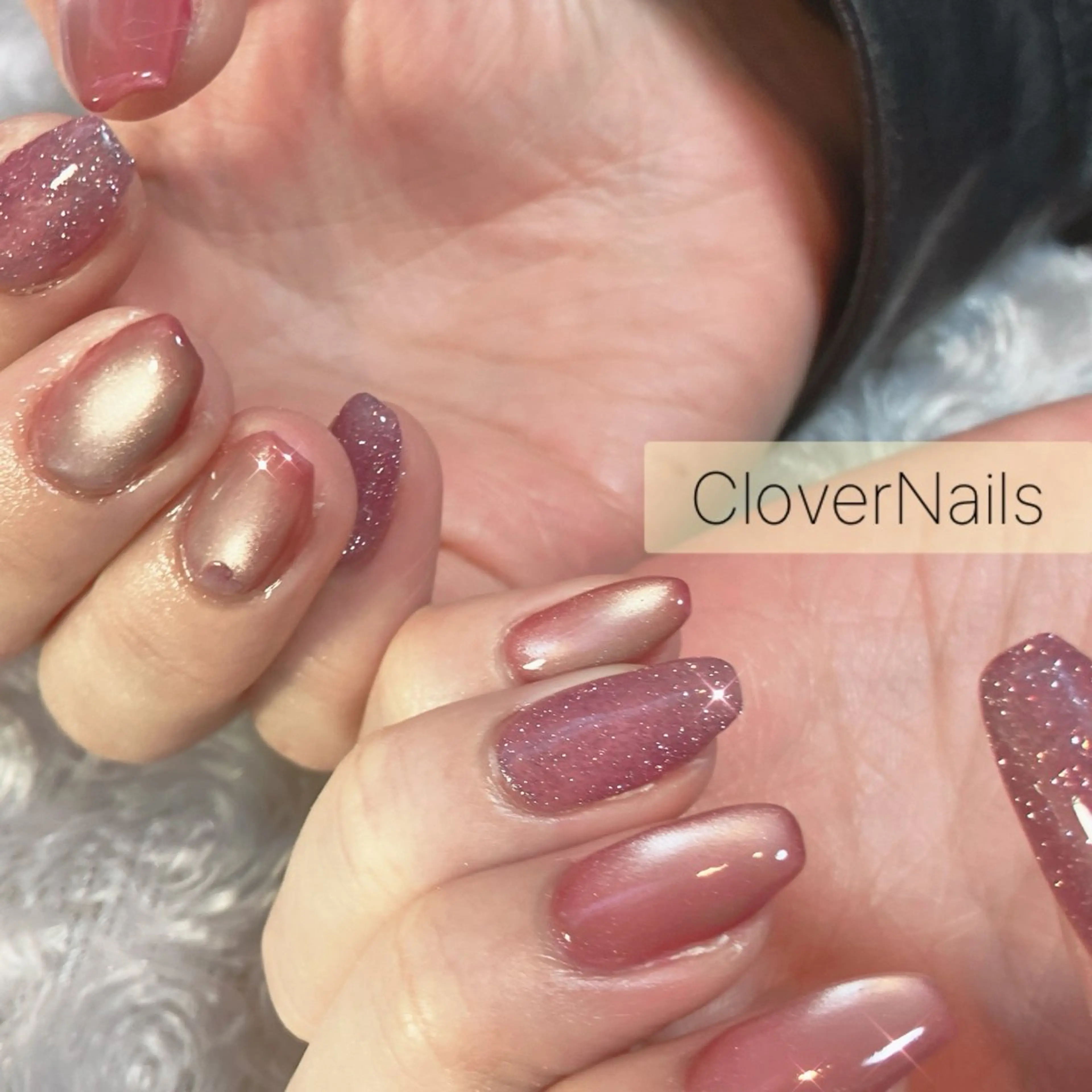 ネイル フラッシュネイル ハート ラメ(グリッター) マグネットネイル 持ち込み ハンドネイル 自宅ネイルサロン クロバーネイルのネイルデザイン
