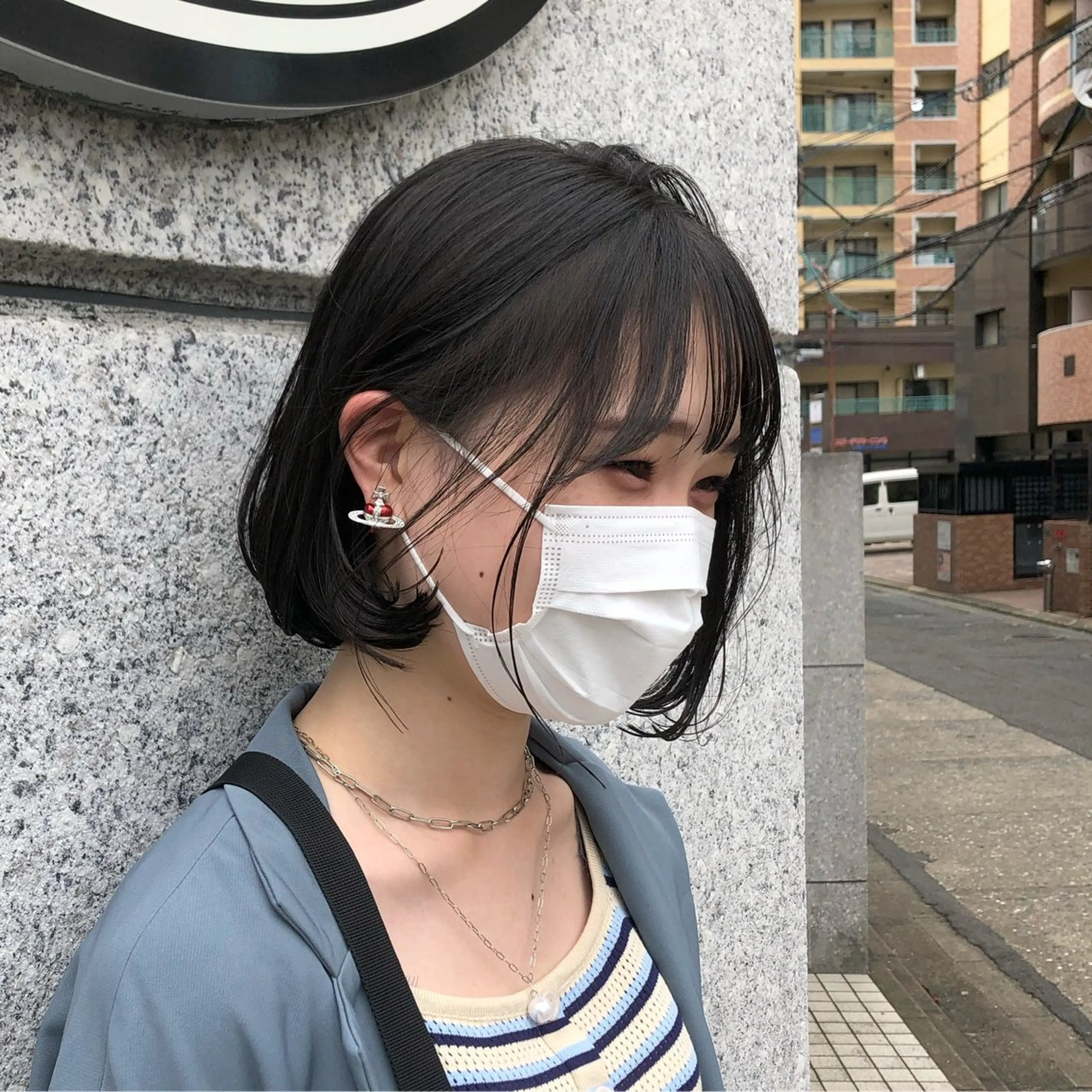 ショート ボブ 顔周りカット トリートメント 赤み消し/オリーブ カーキ/福田れんのヘアスタイル