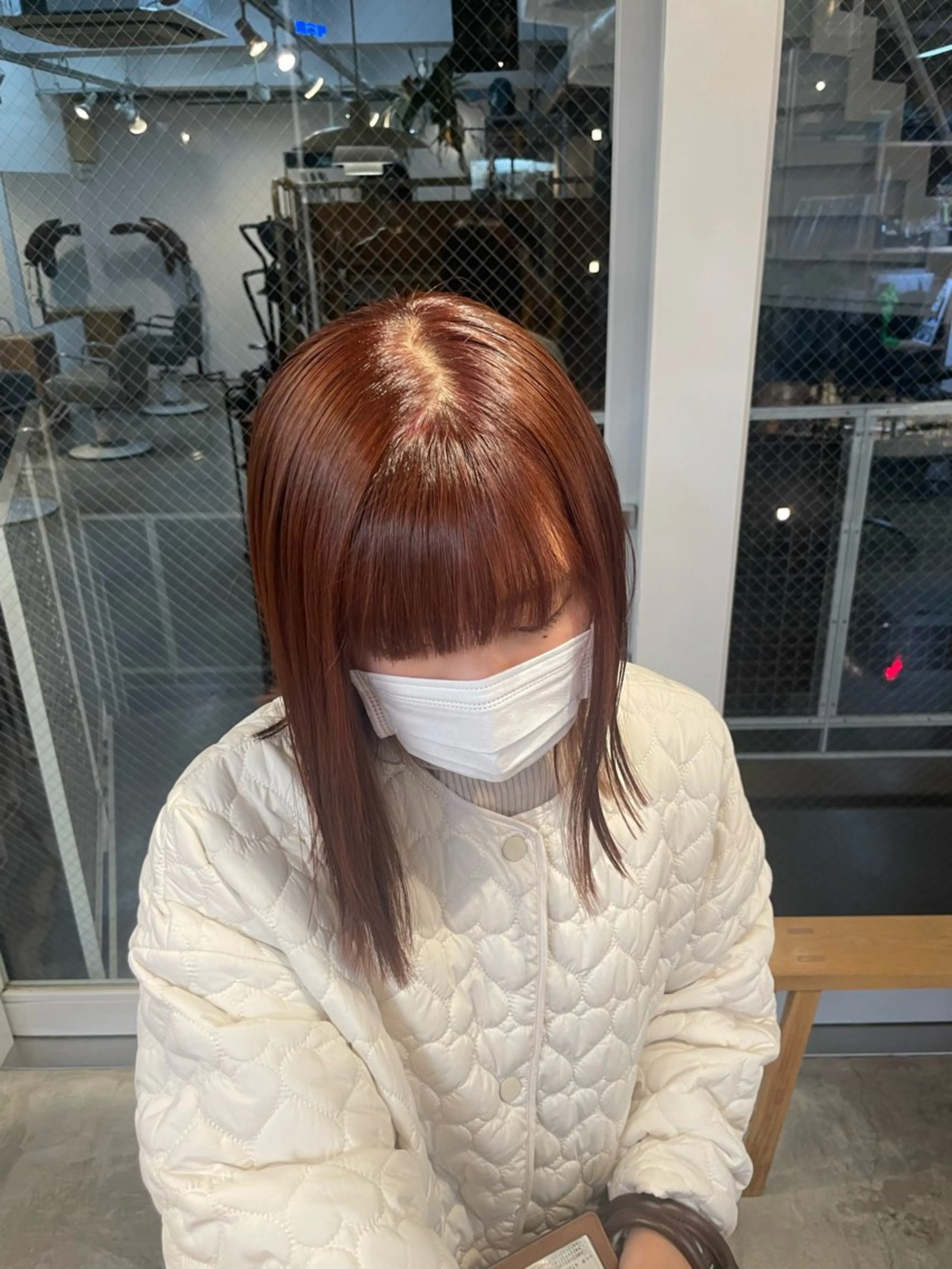 ミディアム カラー オレンジ ピンクカラー cyez rinkaのヘアスタイル
