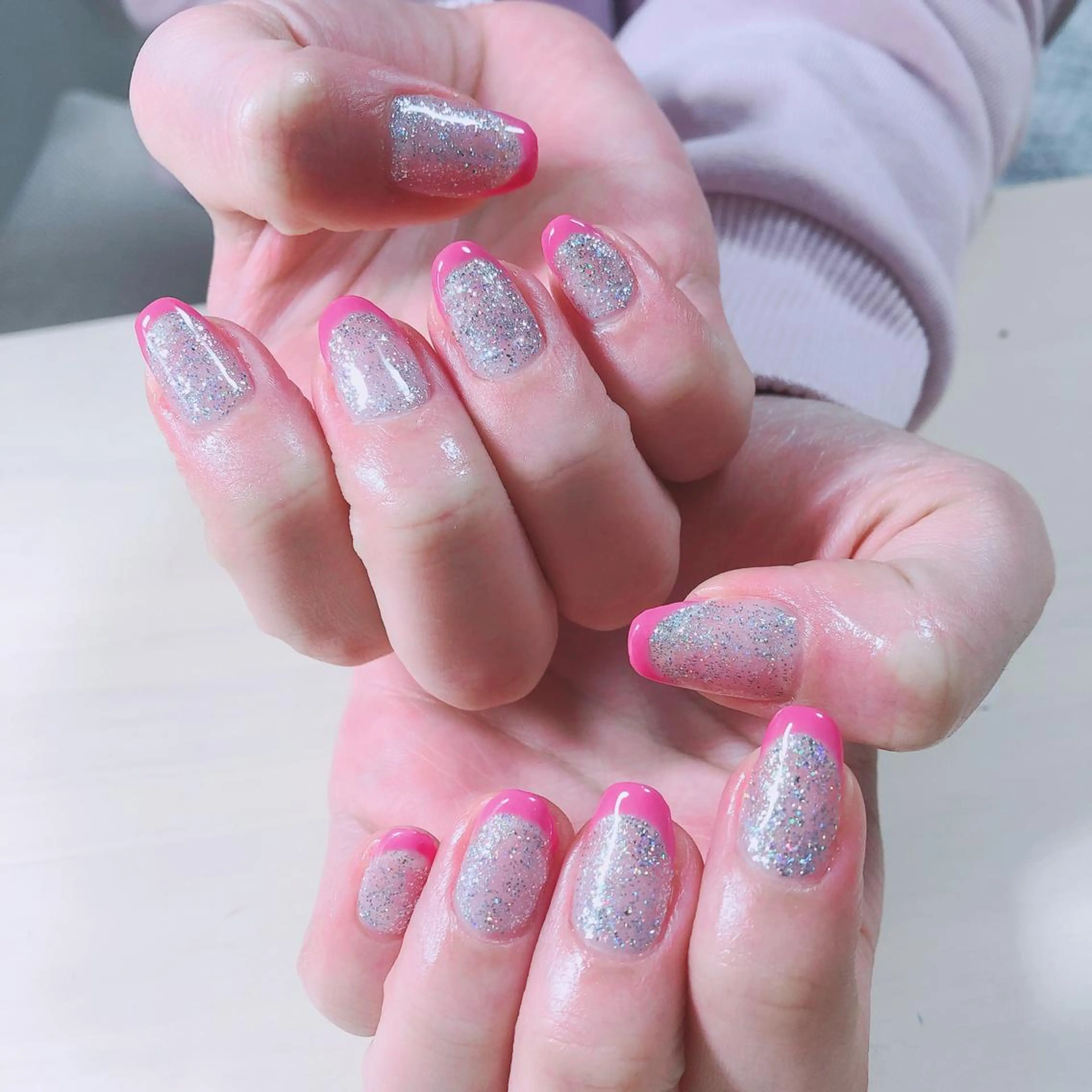 ネイル フレンチネイル ラメ(グリッター) ピンク 結城 怜菜のネイルデザイン