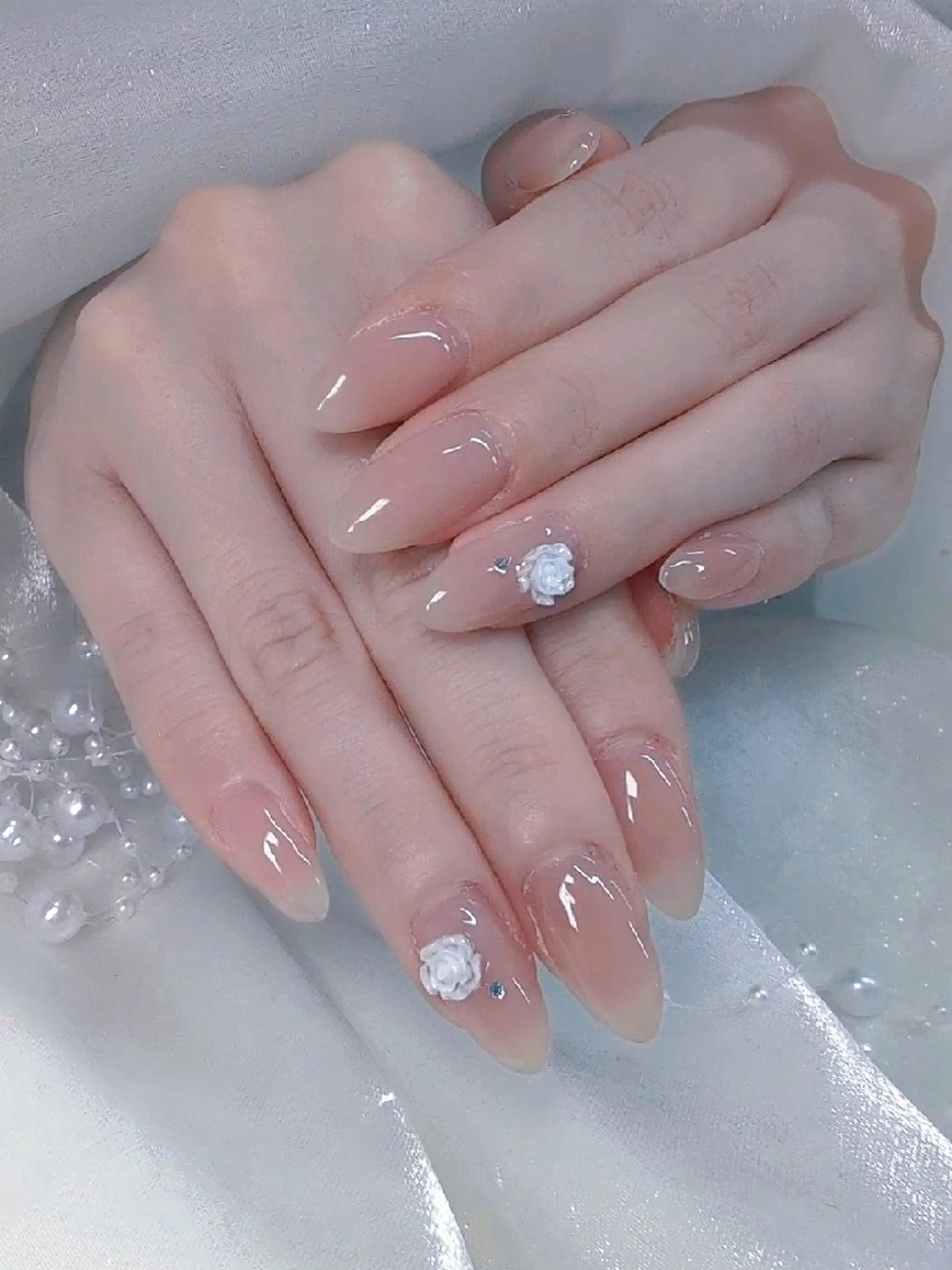 ネイル 成人式 入学式 長さ出し フラッシュネイル フレンチネイル Chouette Nailのネイルデザイン