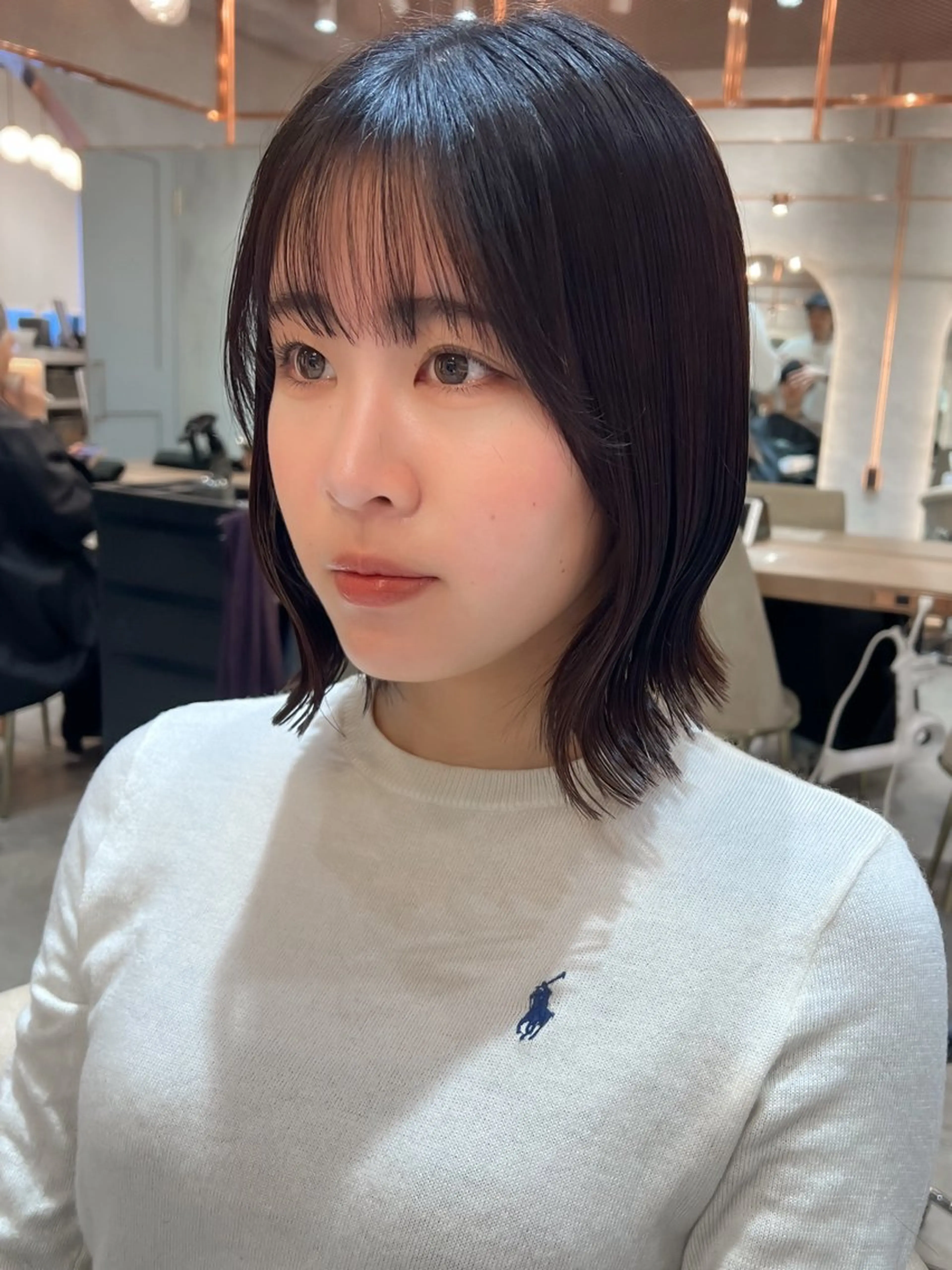 ミディアム カラー ボブ/巻ける縮毛矯正 /韓国レイヤーはなのヘアスタイル