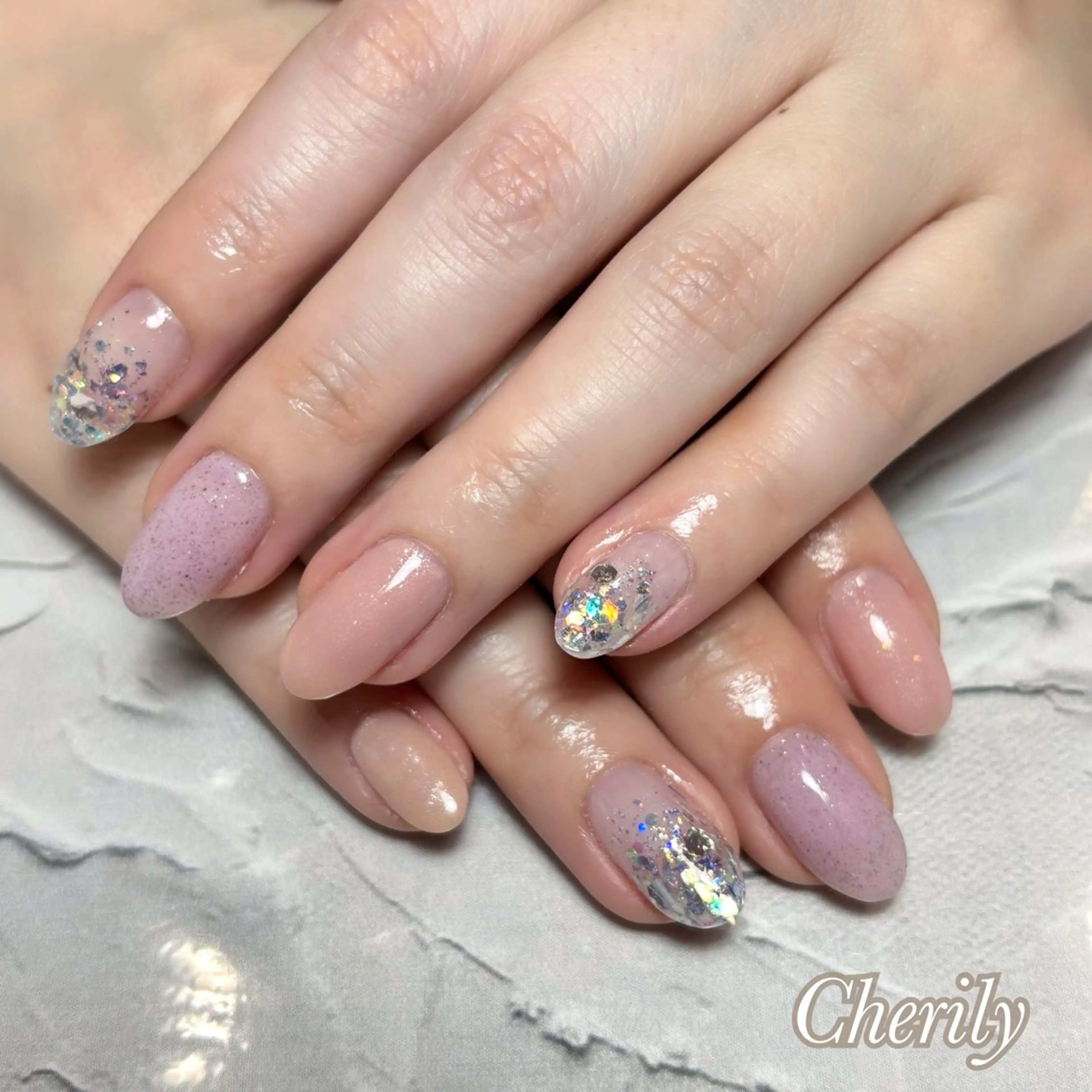 ネイル ラメ(グリッター) ワンカラーネイル ハンドネイル CHERILY SAKURAのネイルデザイン