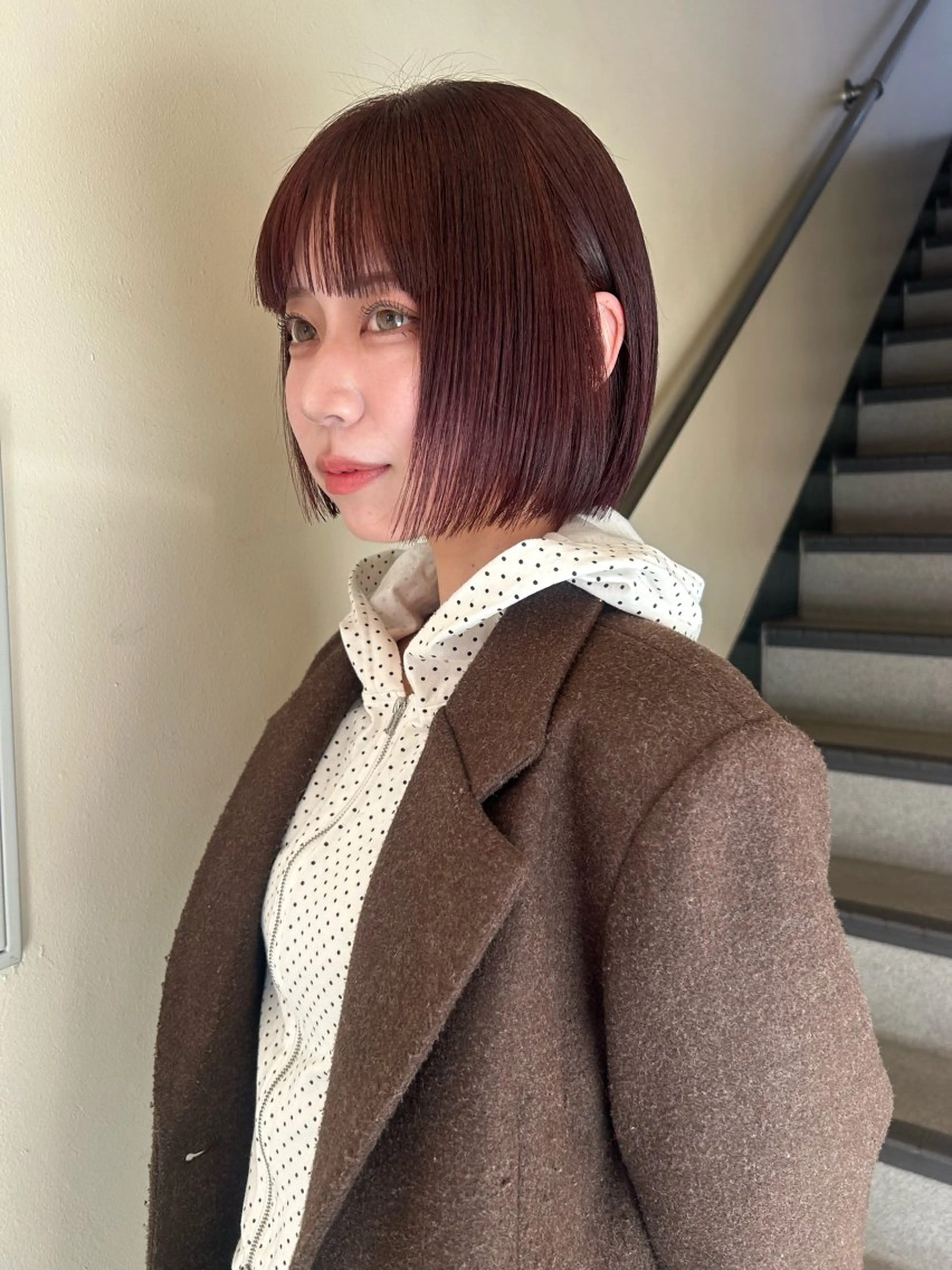 ショート カラー 切りっぱなしボブ レッドカラー ボブ カット ヘアカラー トリートメント ☕️結【suii.】 ボブ/ヘアセット☕️のヘアスタイル