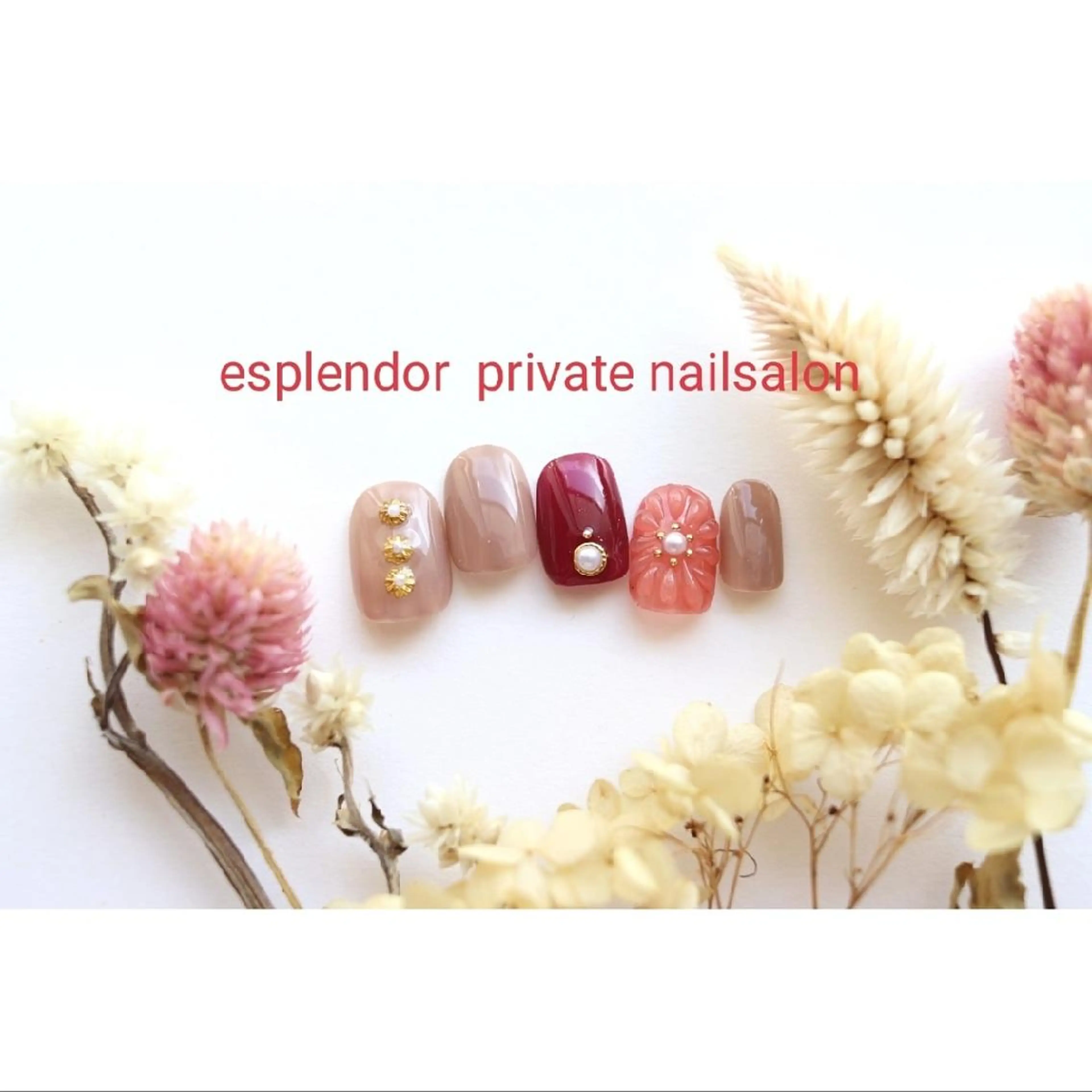 ネイル ボルドー フラワーネイル ぷっくりネイル 冬ネイル esplendor  エスプレンドル所属・esplendor  小野寺のネイルデザイン