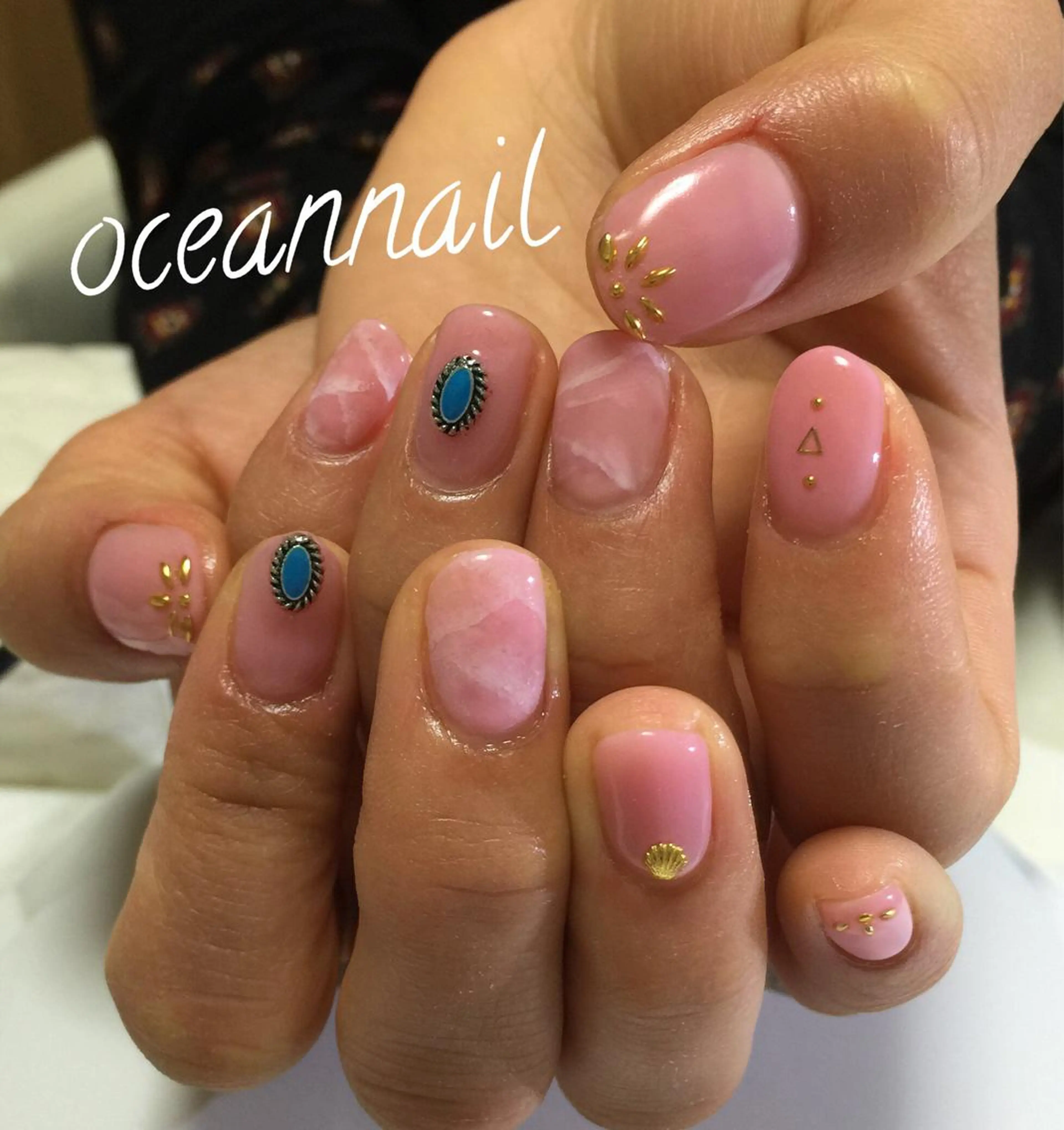 ネイル アートネイル 大理石ネイル(マーブル) ピンク プライベートサロン oceannailのネイルデザイン