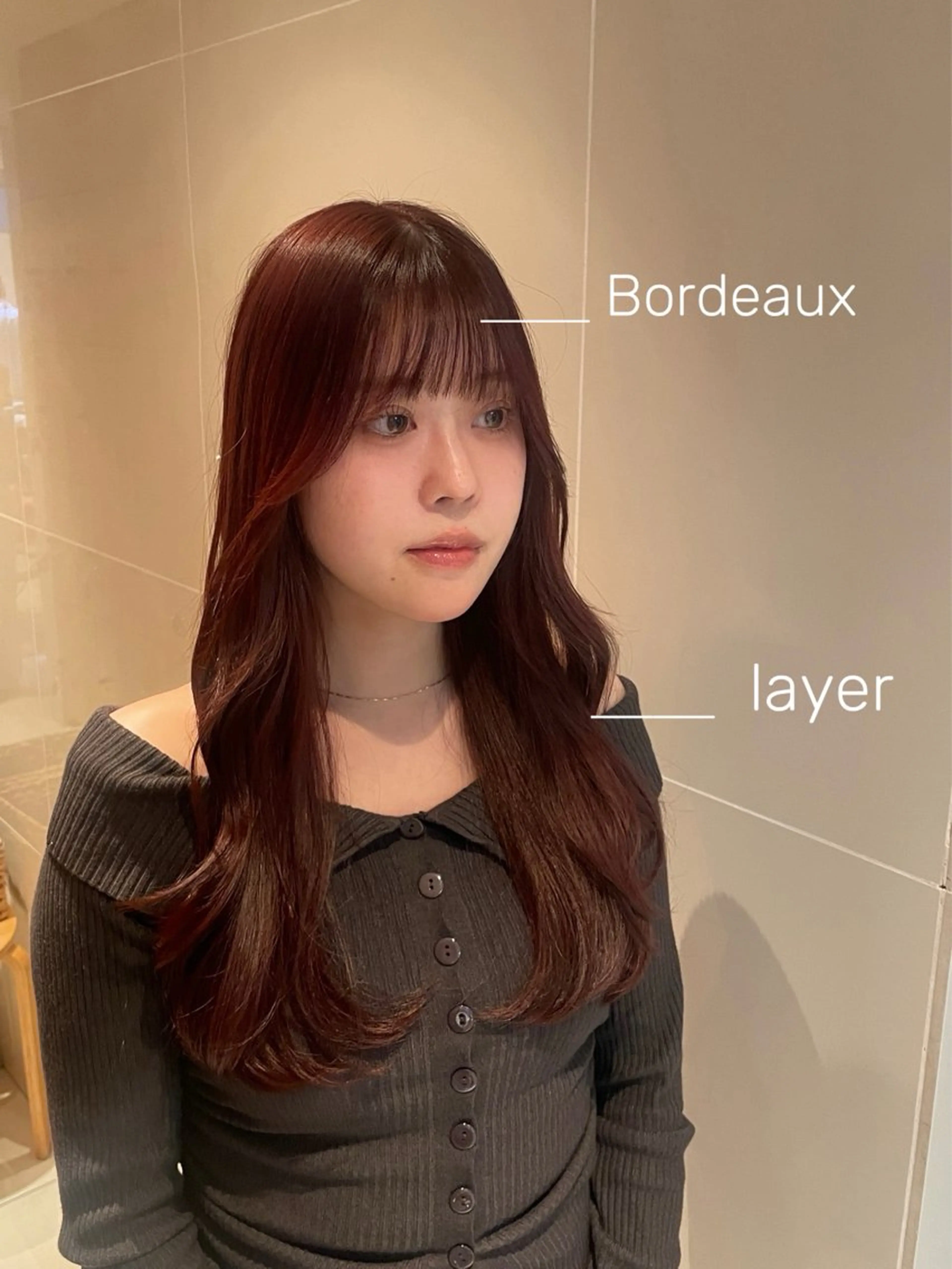 ロング カラー ブリーチ ボルドーカラー ブリーチなしカラー レイヤーカット カット ヘアカラー トリートメント 縮毛矯正/レイヤー 🌙児玉光瑠のヘアスタイル