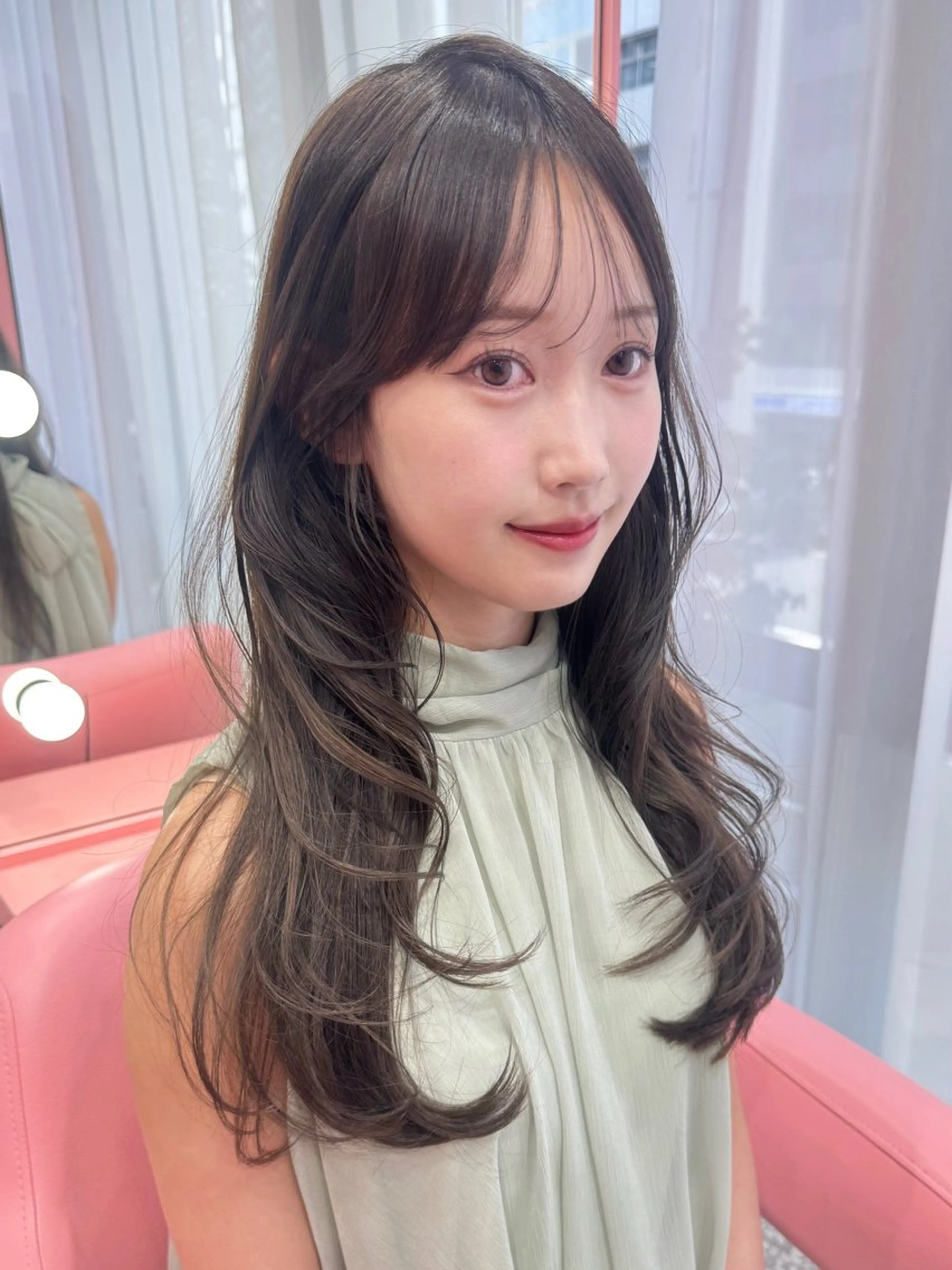 ロング 顔周りカット 髪質改善 韓国風ヘア レイヤーカット カット ヘアカラー トリートメント 顔周り/透明感カラー REINA𓍯のヘアスタイル
