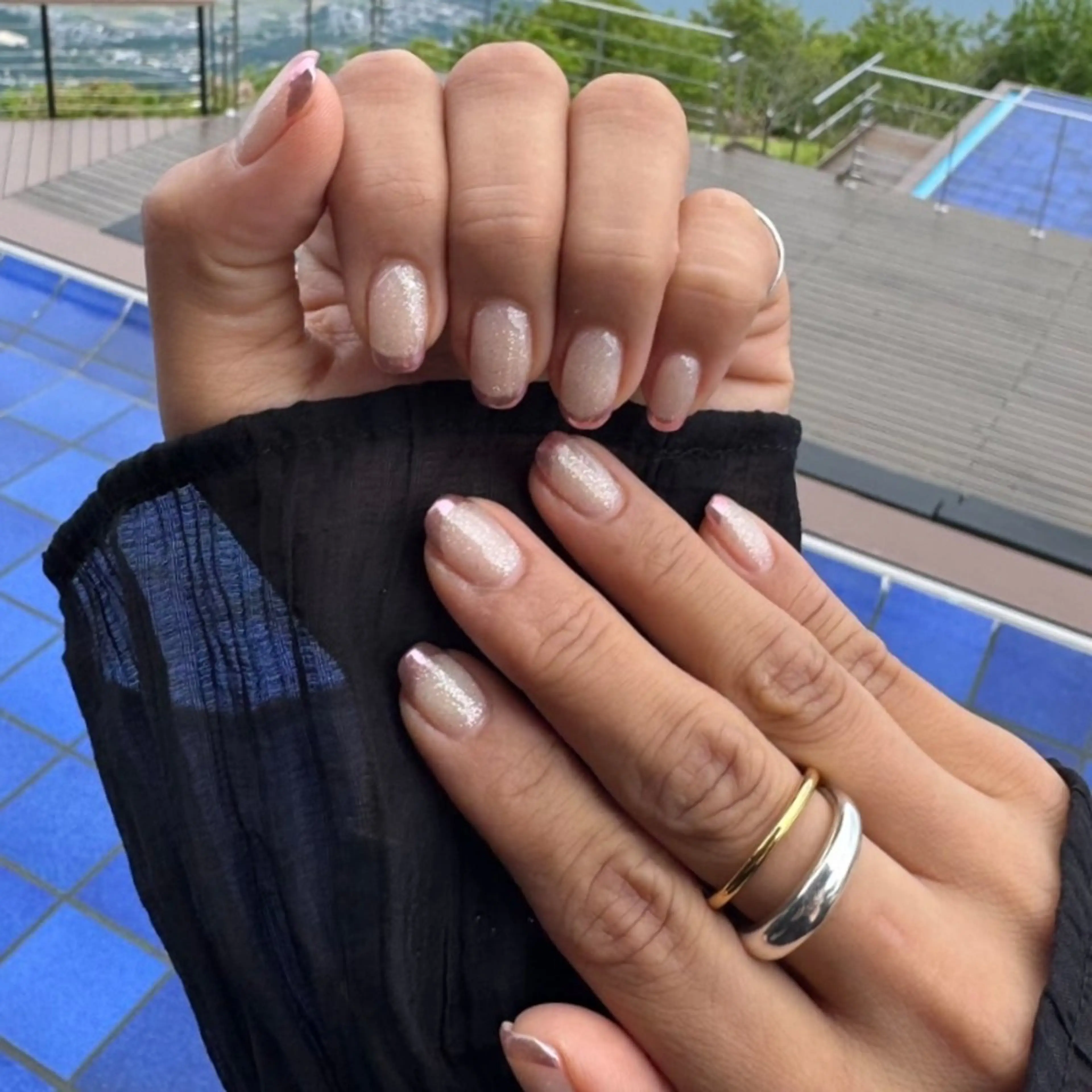 ネイル フレンチネイル ミラーネイル ピンク HAYASHI  Nのネイルデザイン