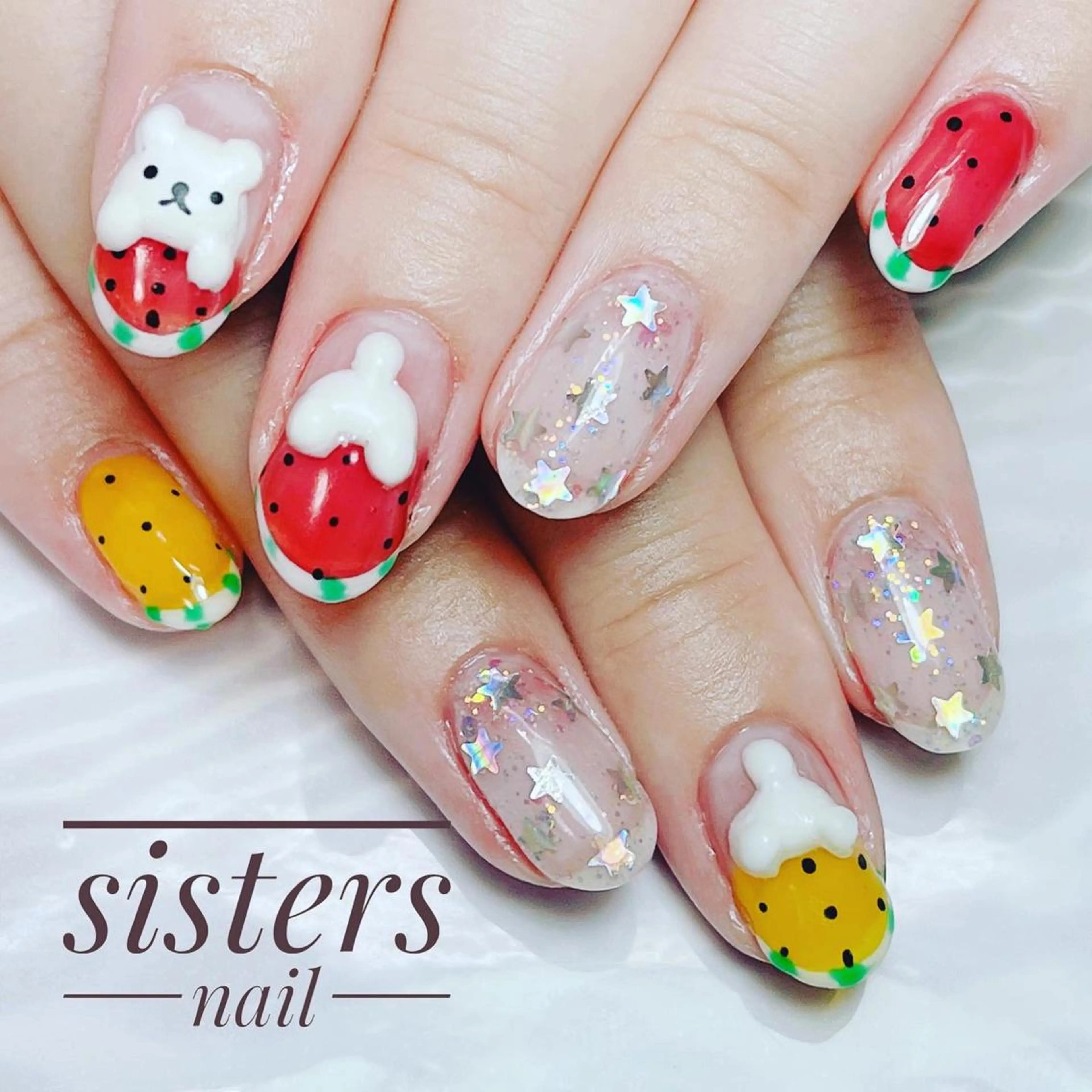 ネイル アートネイル キラキラネイル ラメ(グリッター) 夏ネイル ハンドネイル ハンドケア sisters nail.fのネイルデザイン
