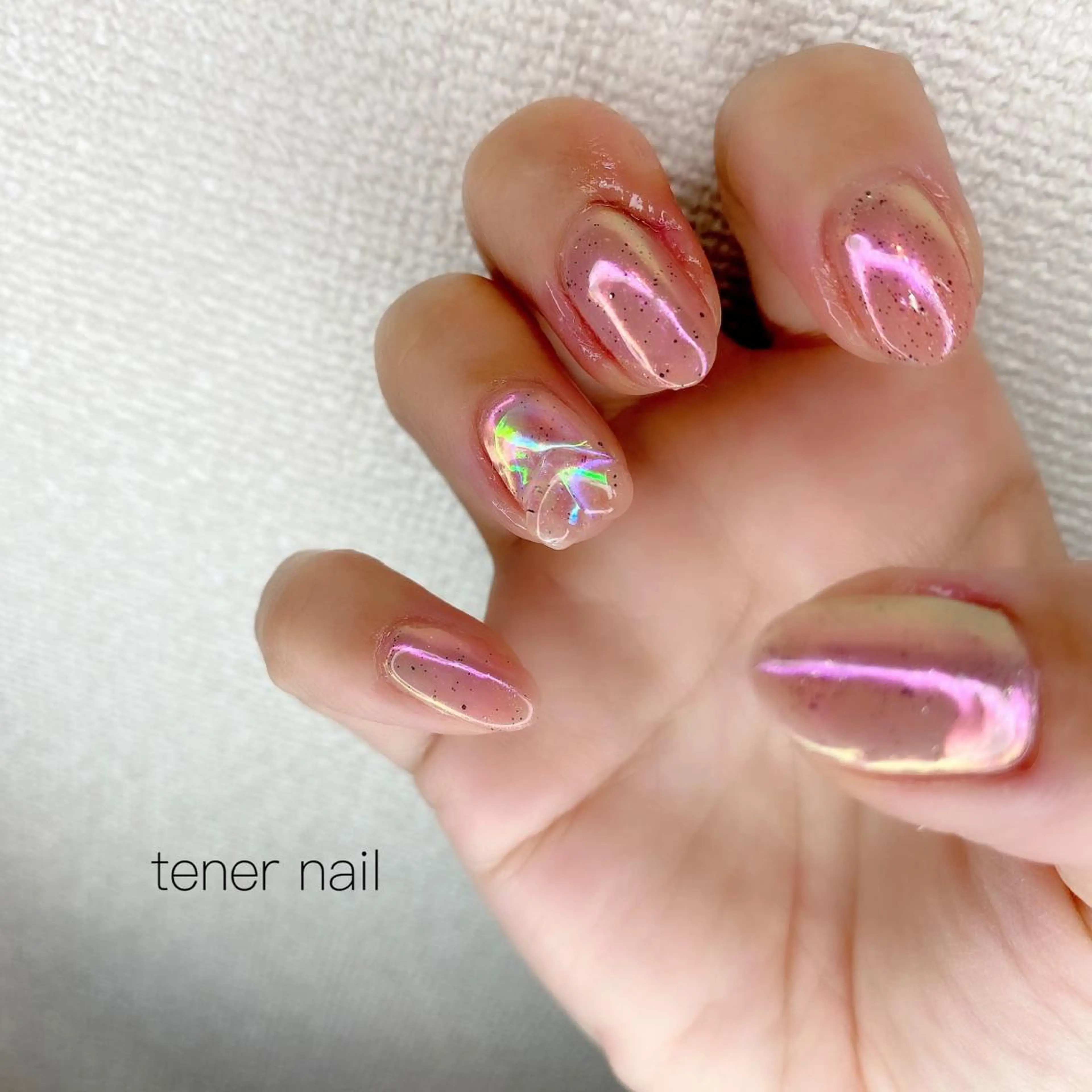 ネイル 氷ネイル・うるうるネイル ミラーネイル ピンク テネルネイル tener nailのネイルデザイン