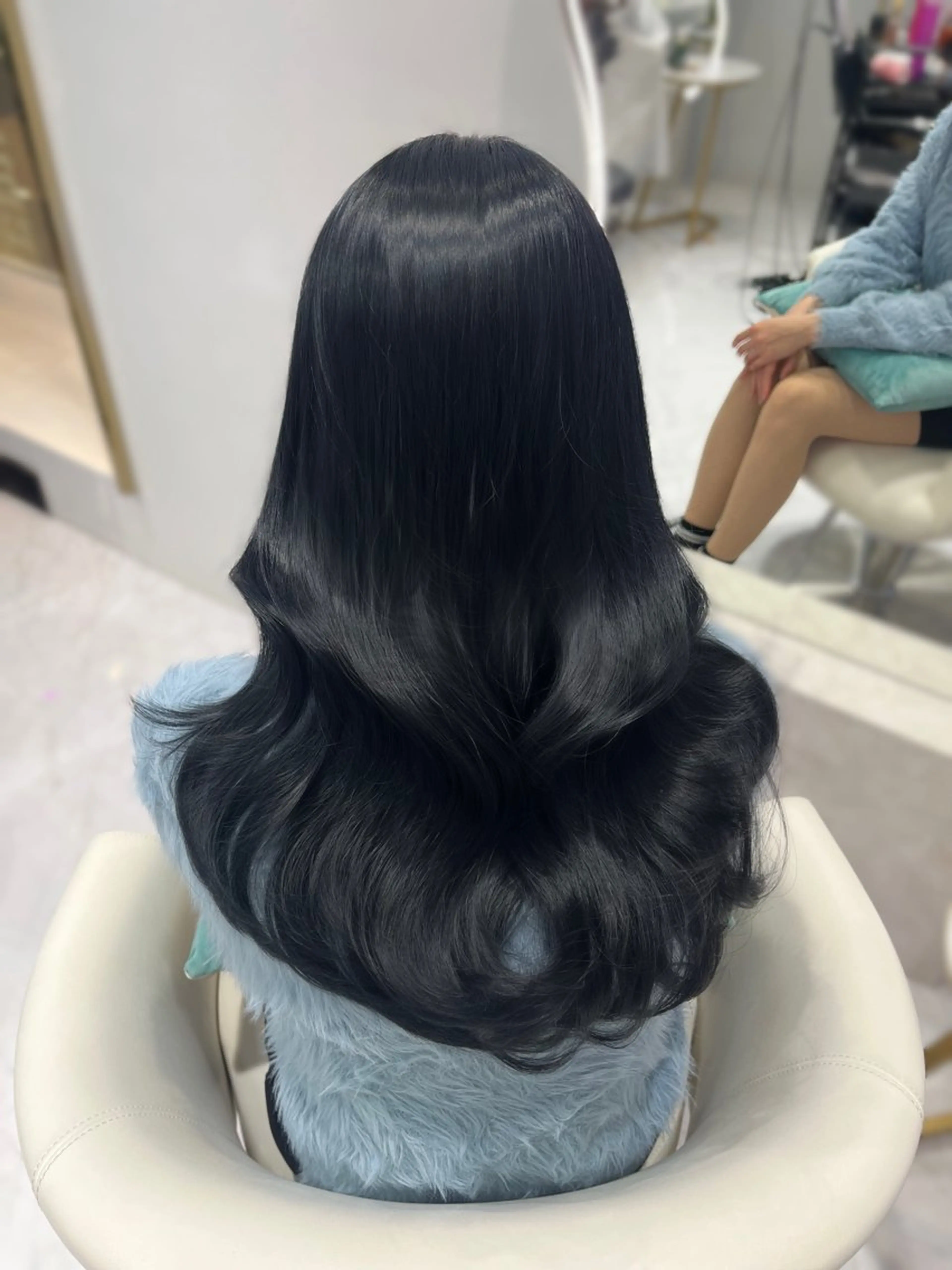 ロング カラー 黒髪 ブルーカラー ブルーブラック カット ヘアカラー トリートメント 名駅/大人韓国ヘア 艶カラー/Rihoのヘアスタイル