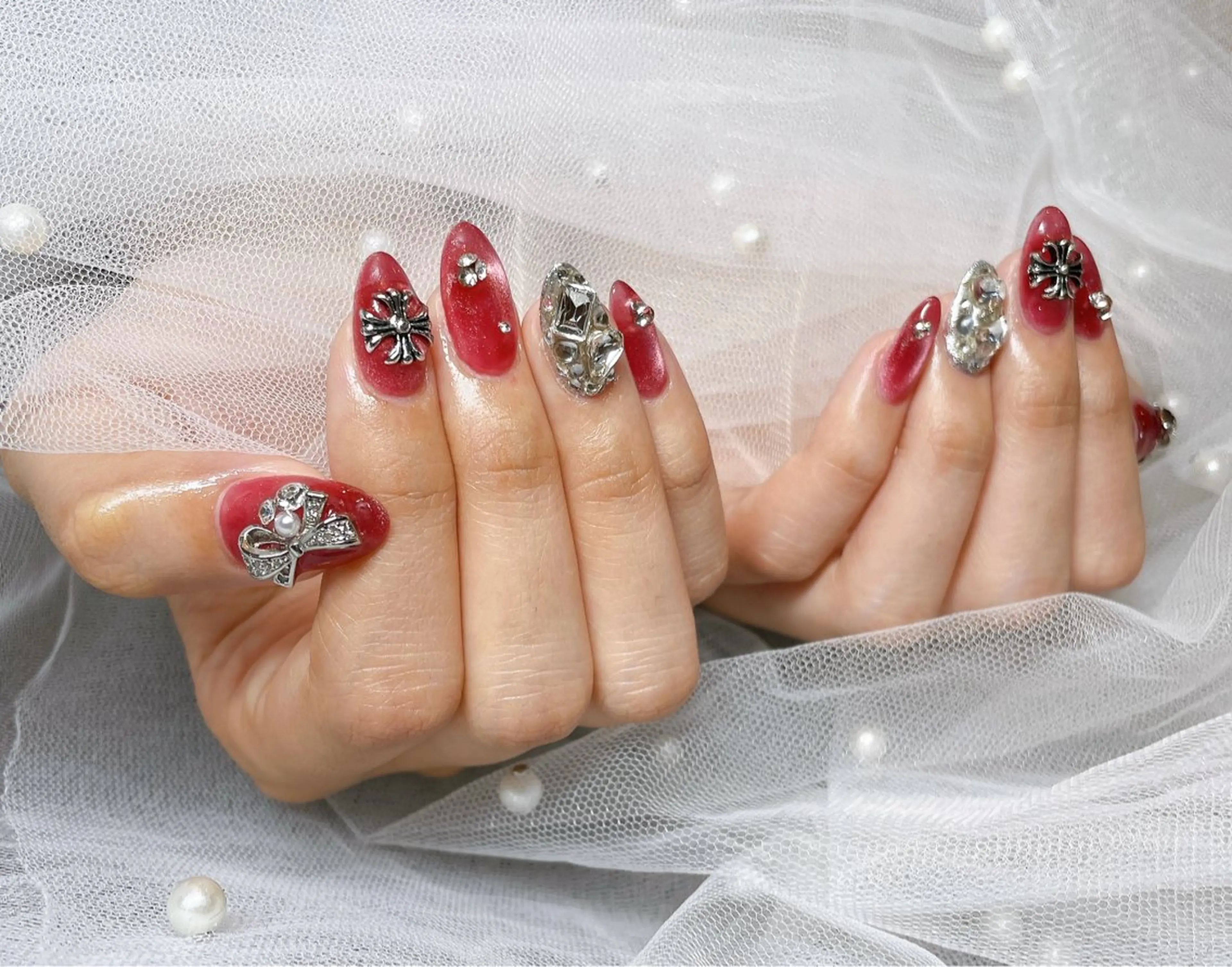 ネイル 韓国ネイル マグネットネイル オフィスネイル ワンホンネイル ハンドネイル hair f.Row所属・阿部 千晶のネイルデザイン