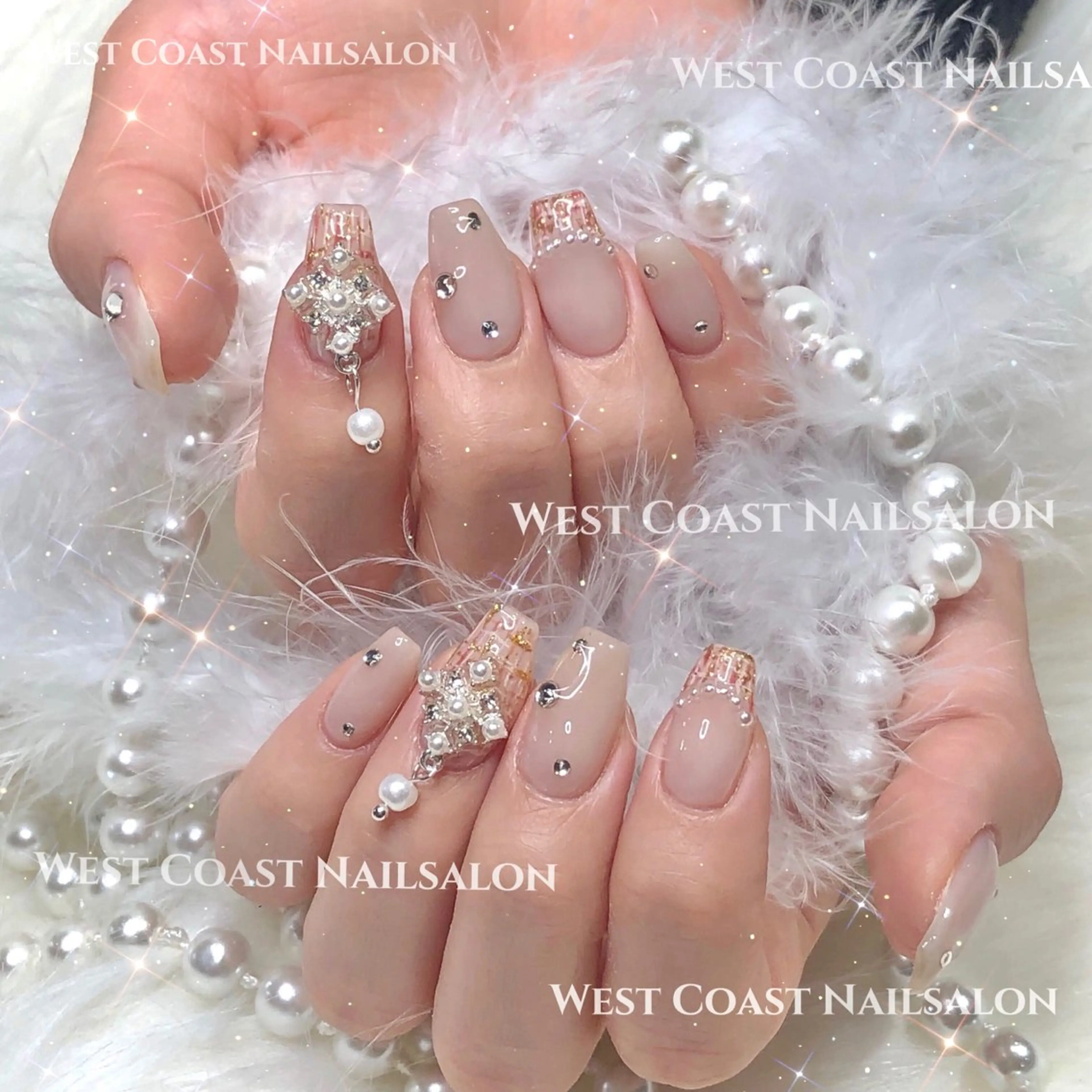 ネイル リボン、ガーリー パーツ放題専門店のネイルデザイン