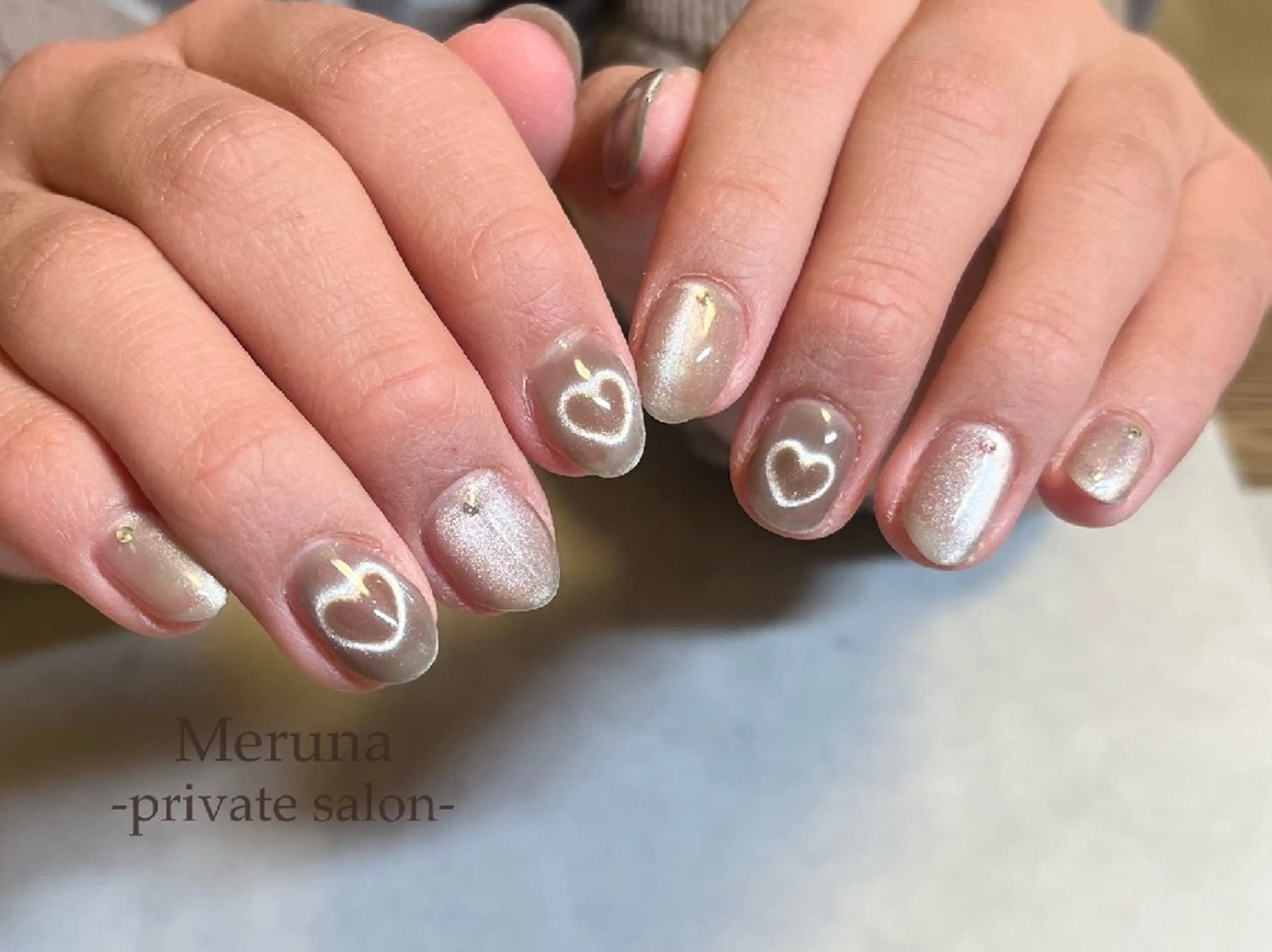 ネイル ハート マグネットネイル Meruna .ﾒﾙｰﾅ.のネイルデザイン