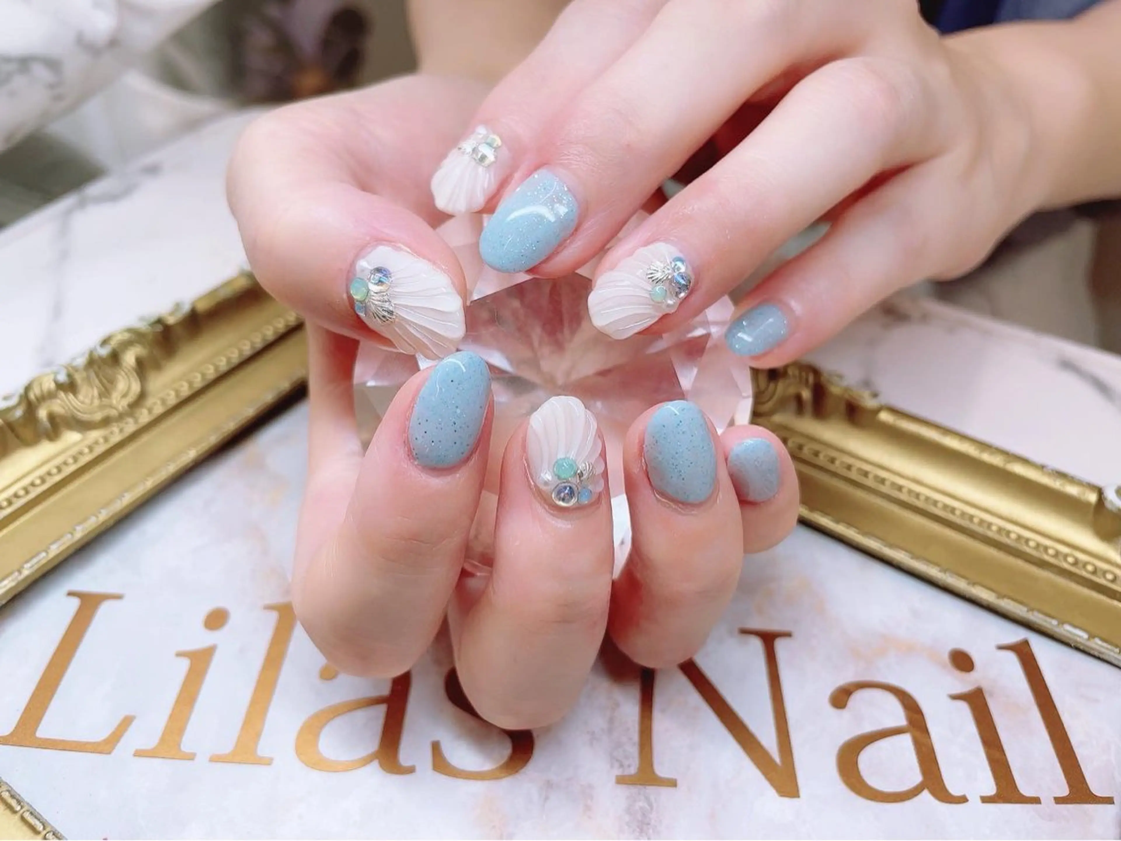 ネイル オーロラネイル ジェルネイル ハードジェル ハート キラキラネイル Lilas Nailのネイルデザイン