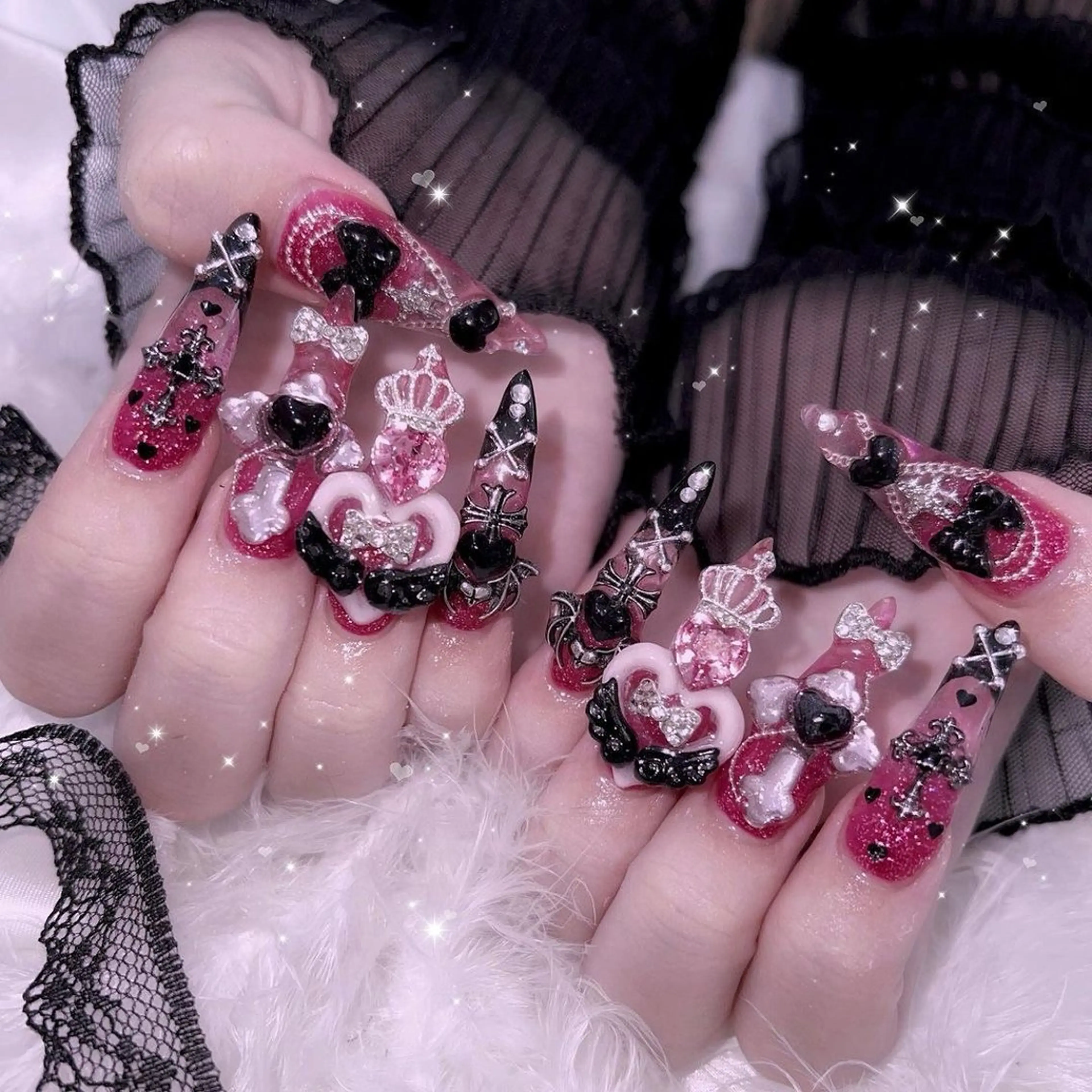 ネイル マグネットネイル ピンク ネイルチップ 冬ネイル ハンドネイル Lee Nailsのネイルデザイン
