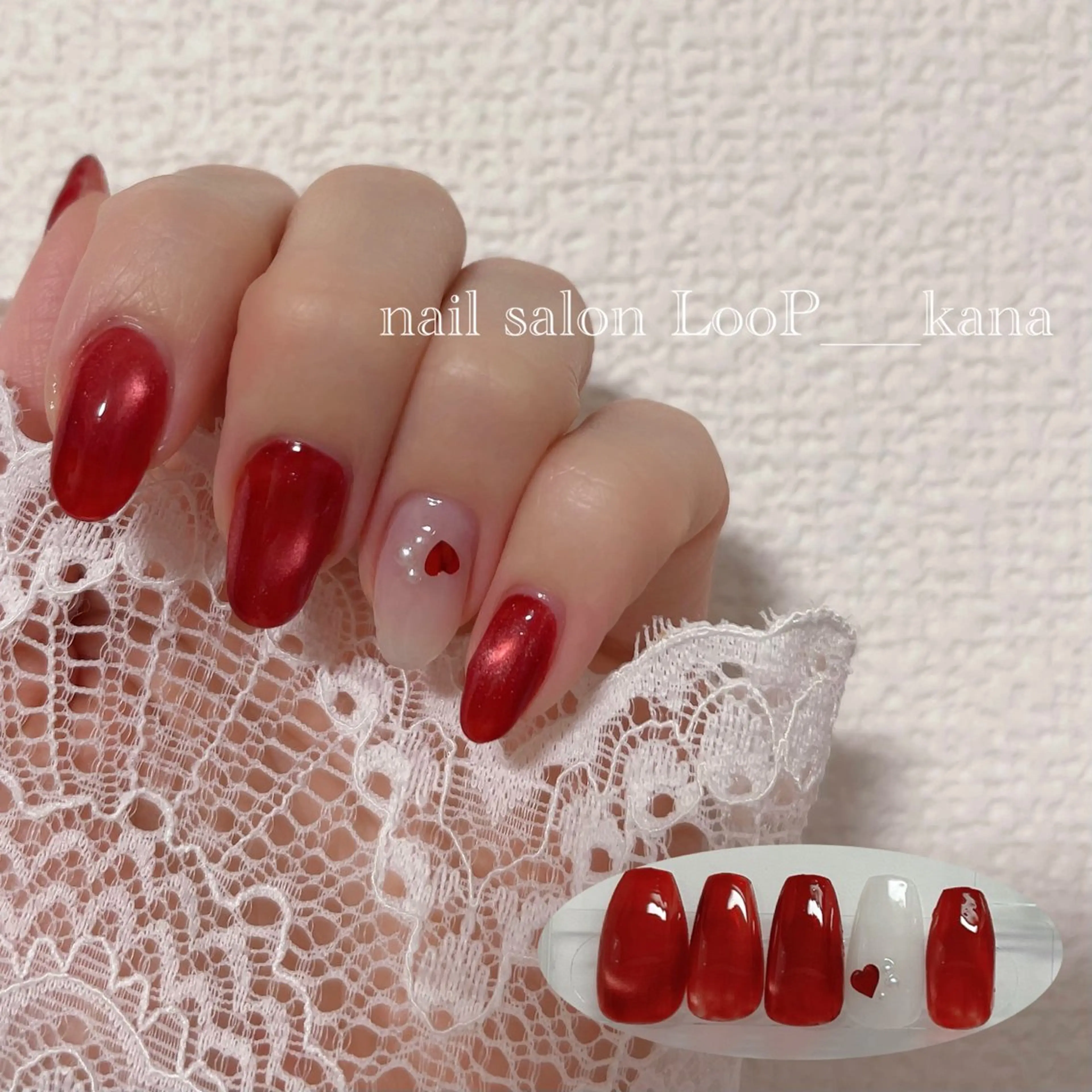 ネイル ハート マグネットネイル 赤色 ハンドネイル ネイルモデル募集中 LooP-kanaのネイルデザイン