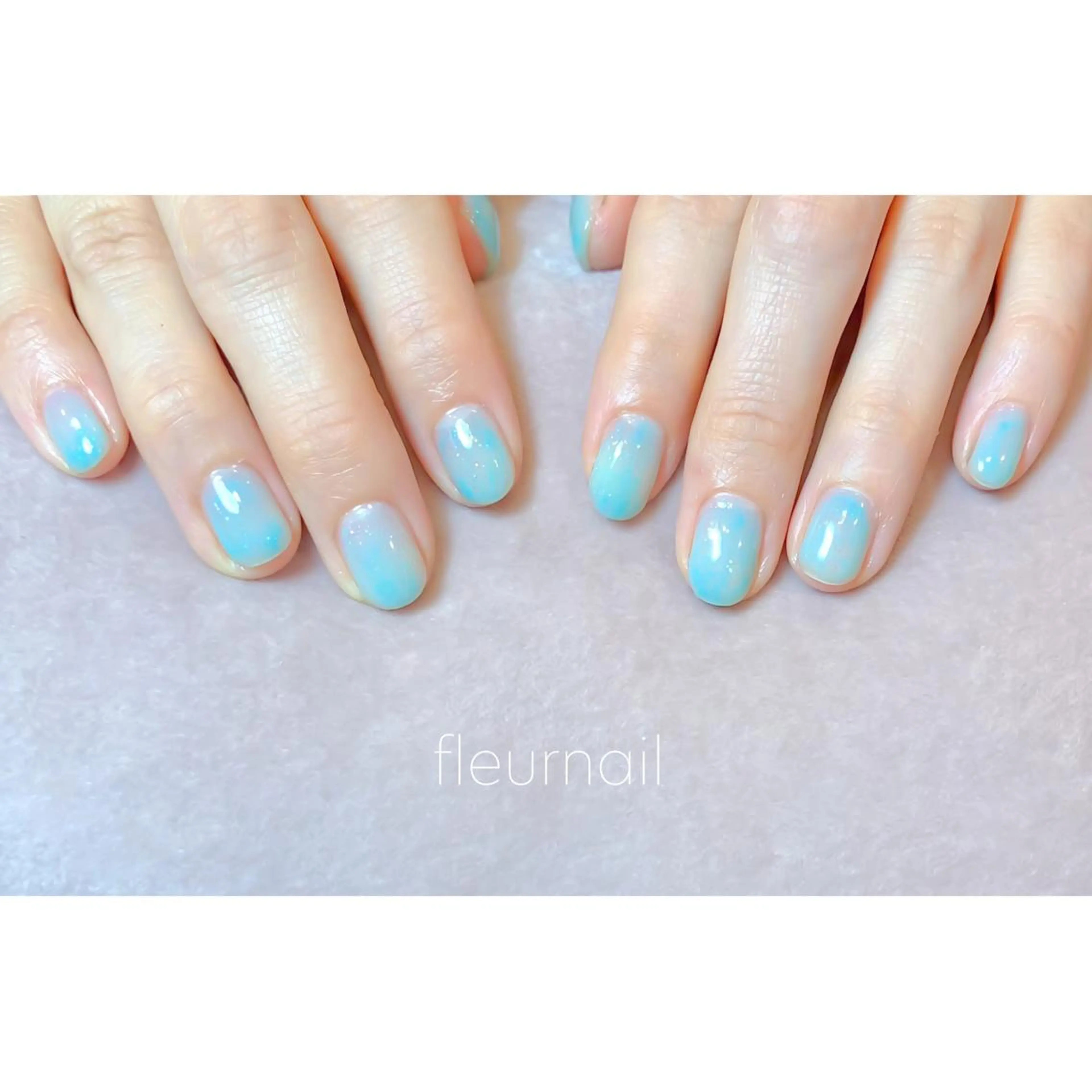 ネイル ブルー 長さ出し ジェルネイル パラジェル 夏ネイル ハンドネイル fleurnail miuraのネイルデザイン