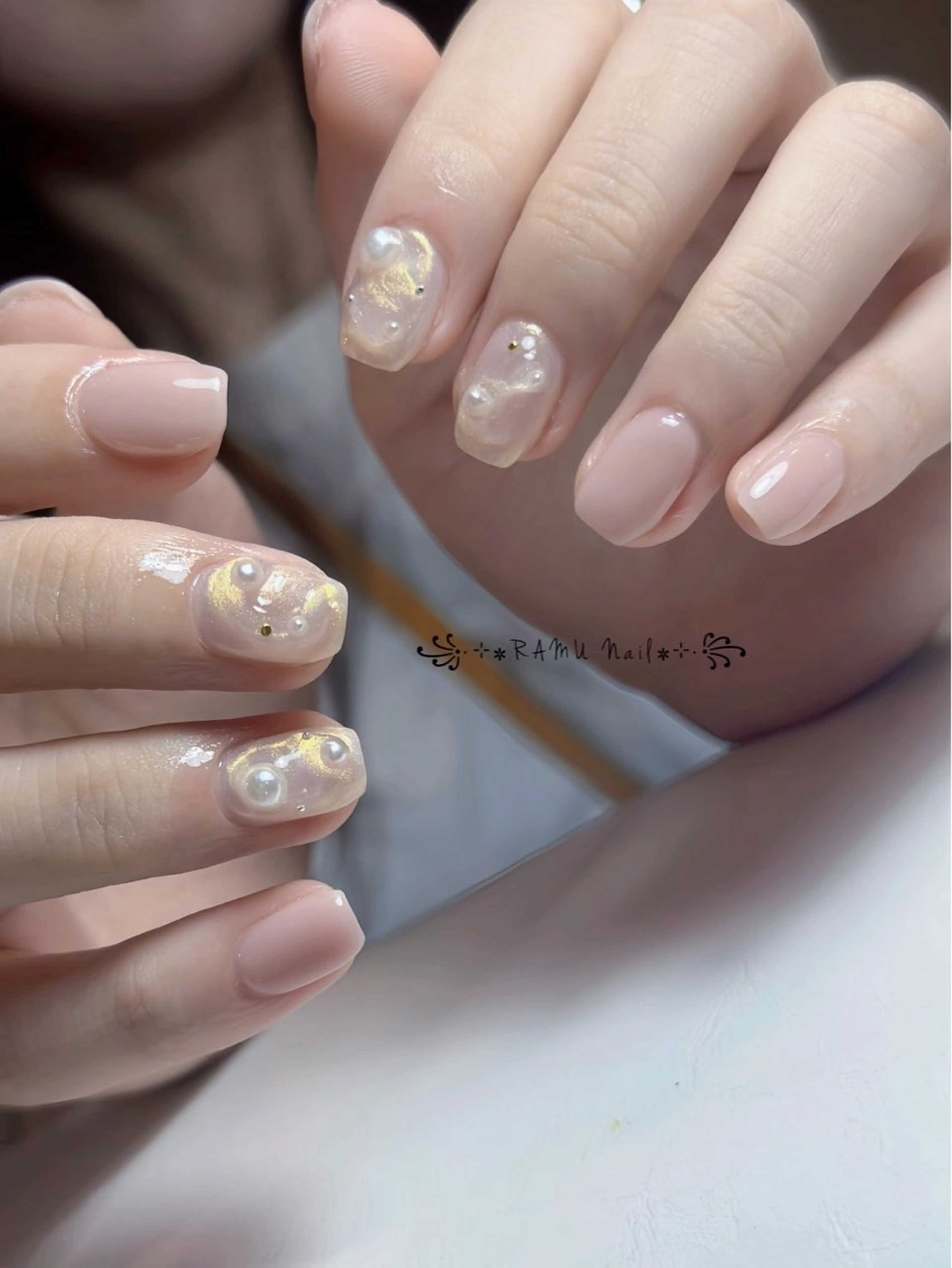 ネイル キラキラネイル マグネットネイル ミラーネイル ピンク 夏ネイル ハンドネイル RAMU Nail 恵比寿店のネイルデザイン