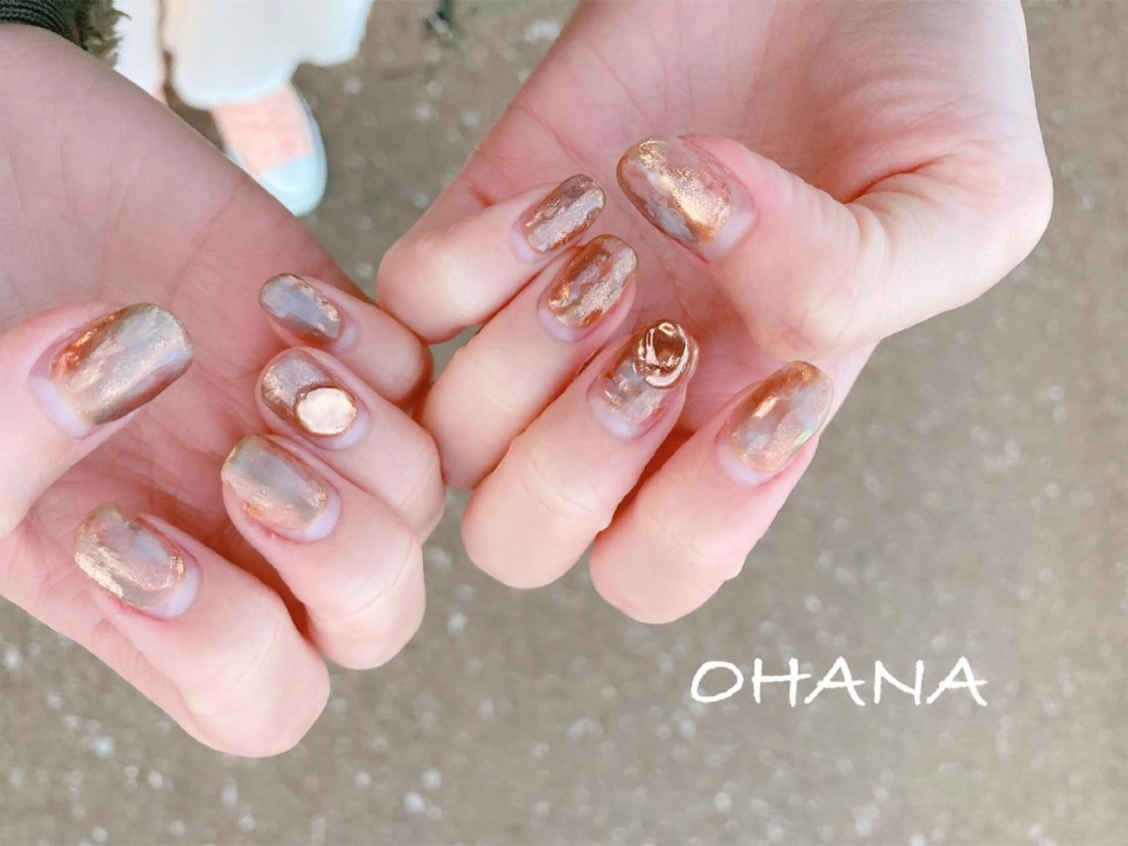 ネイル 成人式 長さ出し フットネイル ハート ミラーネイル nailroom OHANA🌴のネイルデザイン