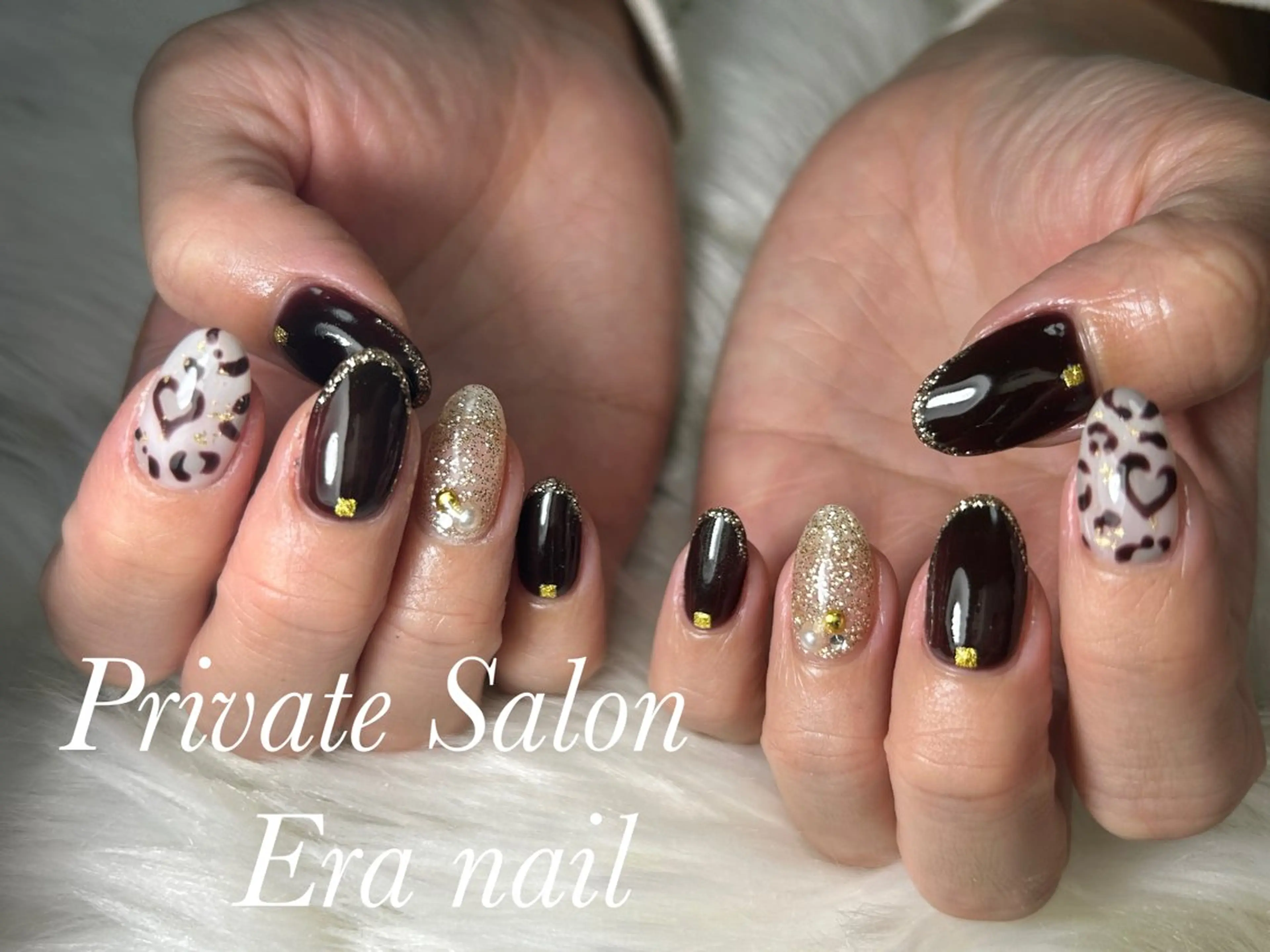 ネイル アニマル柄 ハート ハンドネイル Era nailのネイルデザイン