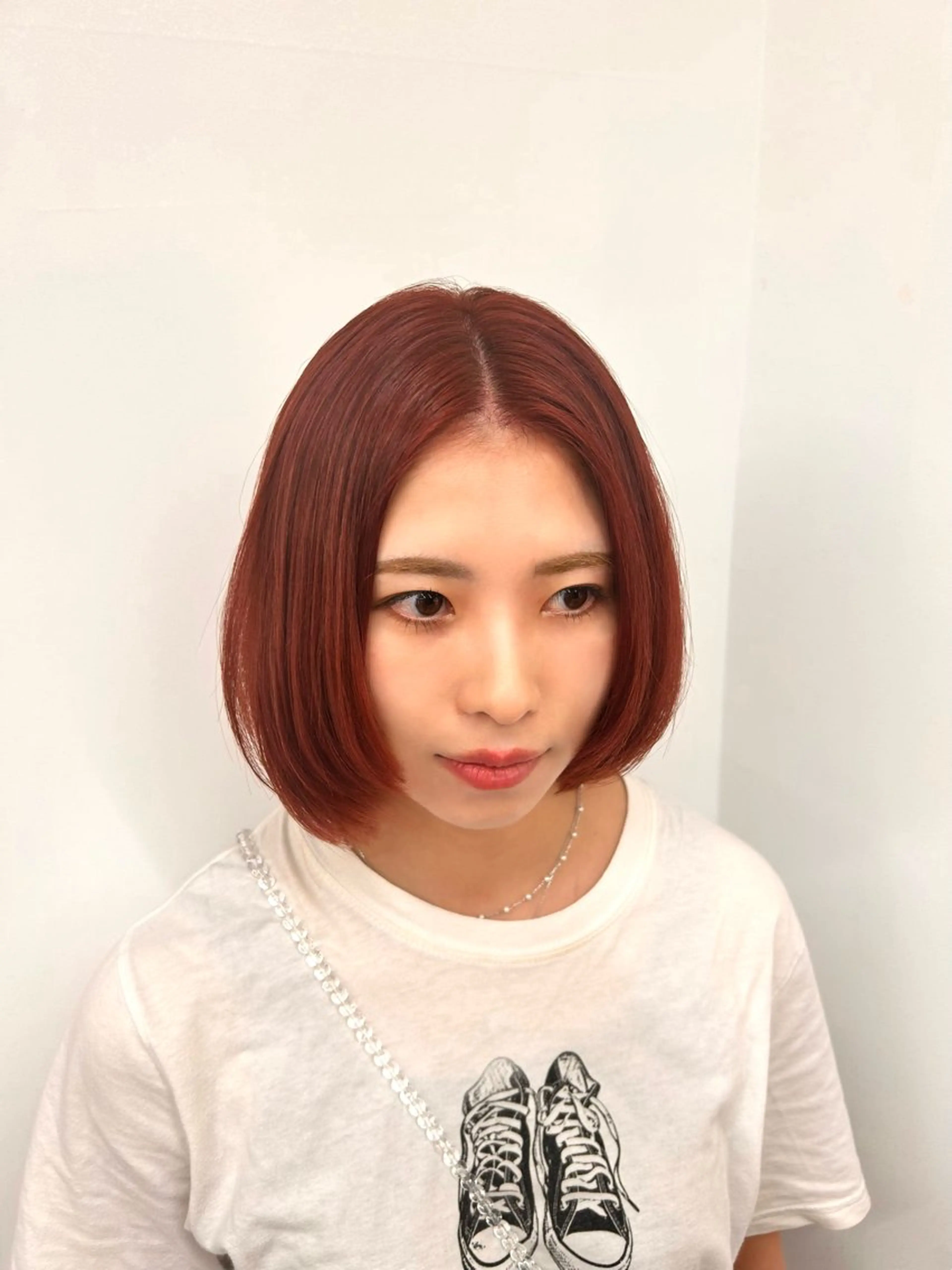 ミディアム カラー ボブレイヤー レッドカラー ボブ レイヤーカット カット ヘアカラー ルネ北千住店 Rinoのヘアスタイル