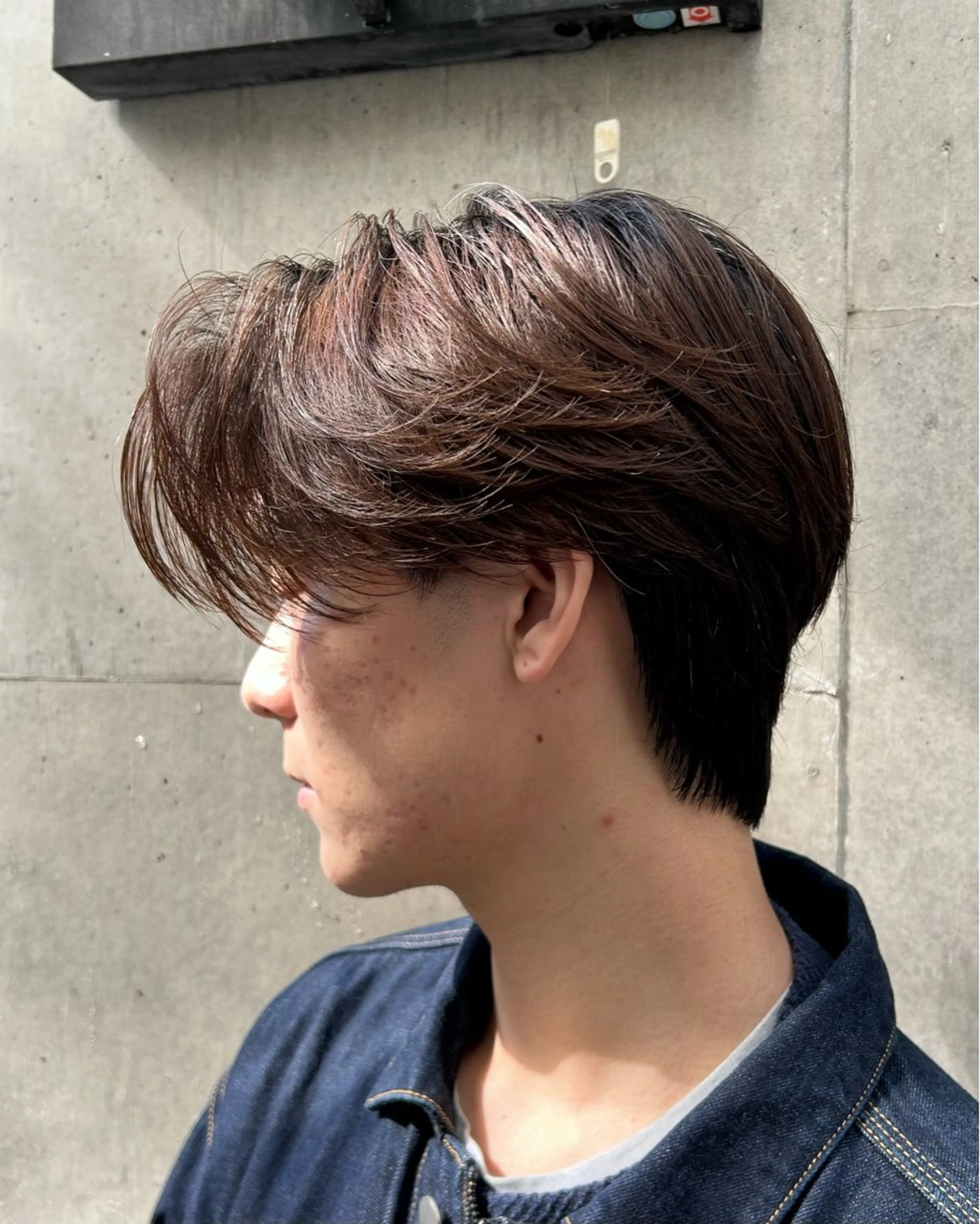 パーマ メンズ カット パーマ ヘアセット ウルフ/センター パート/ミディアムのヘアスタイル