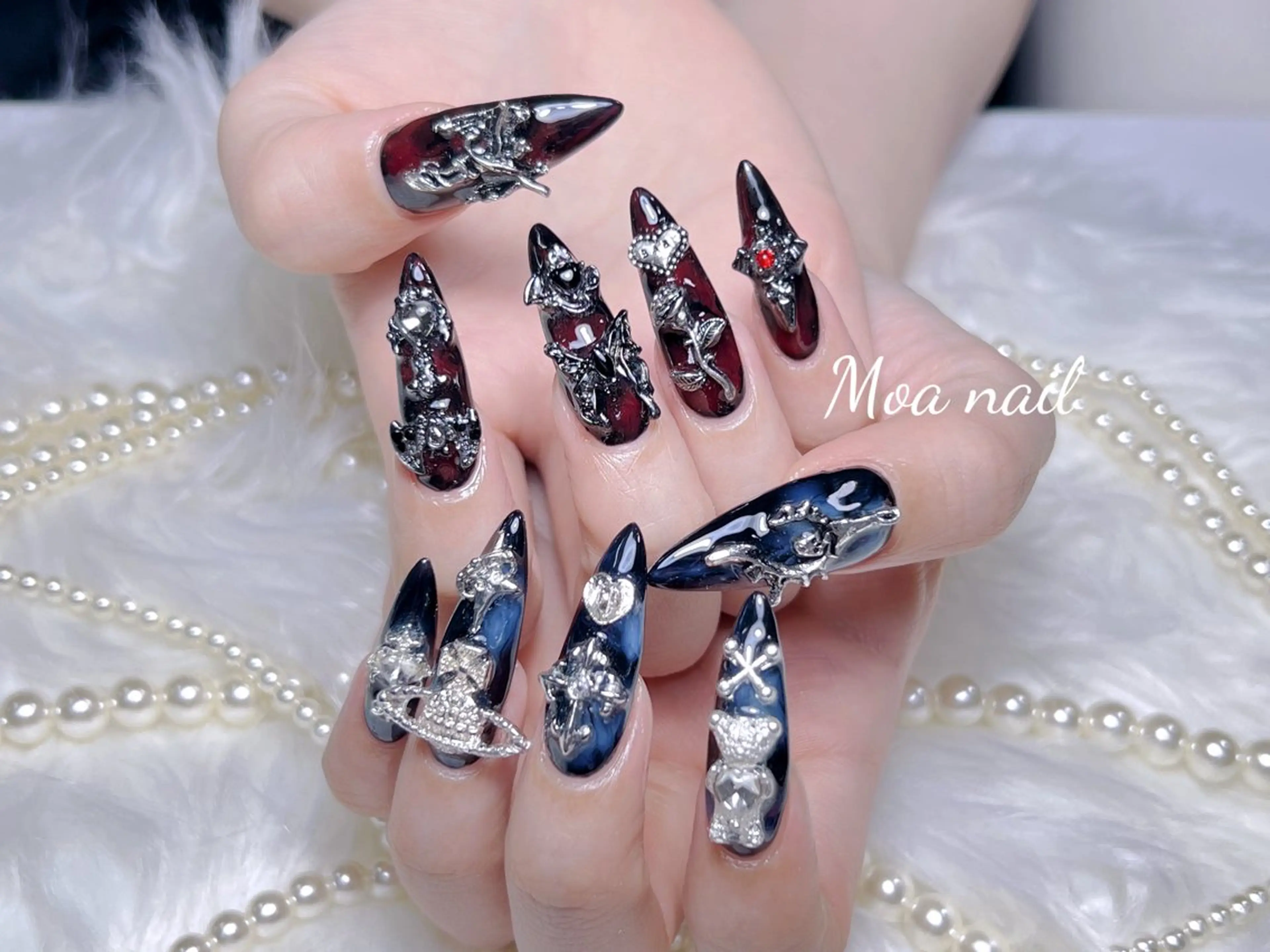 ネイル 長さ出し フレンチネイル ガラスフレンチ ハート キラキラネイル ハンドネイル Moa nailのネイルデザイン