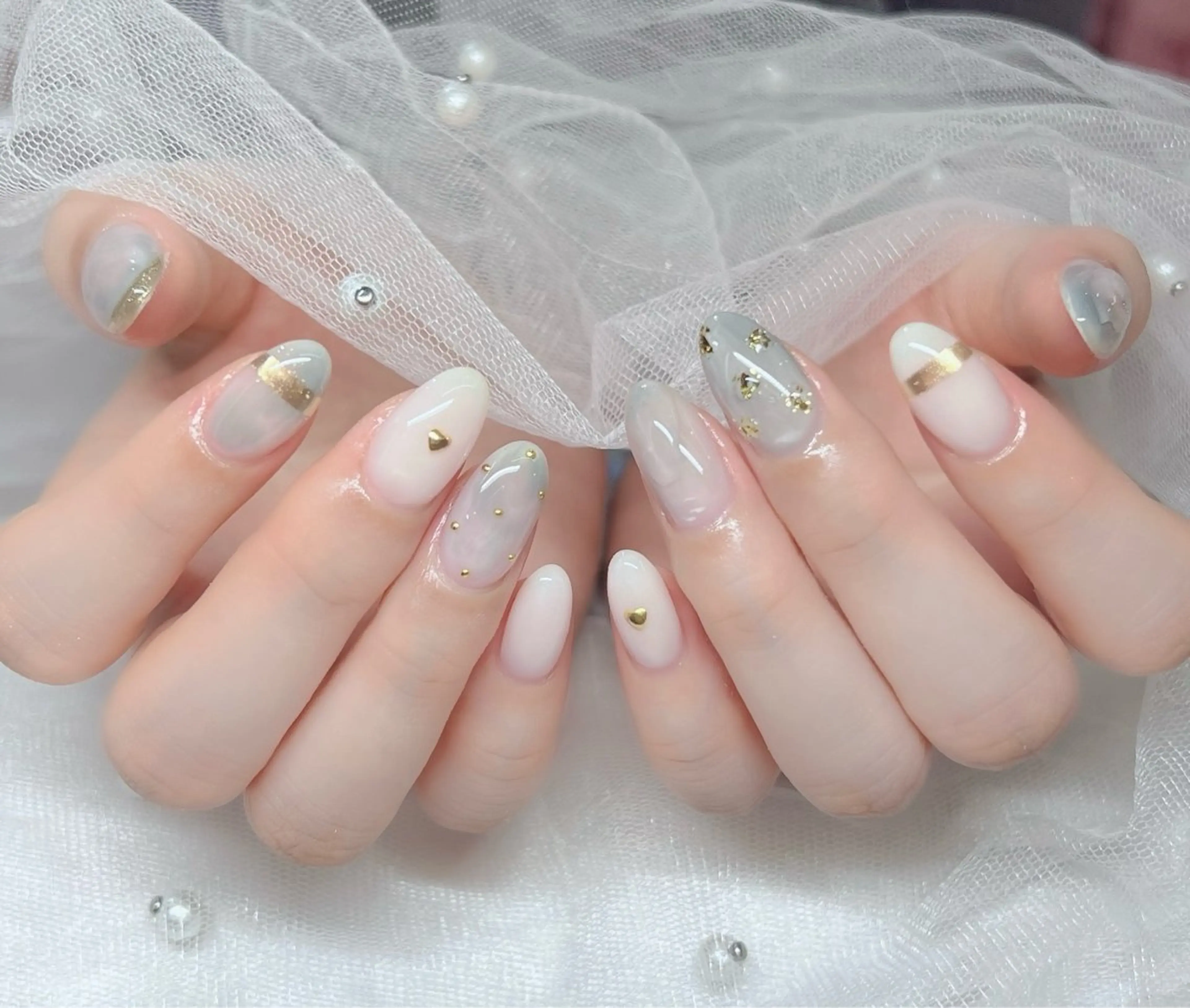 ネイル ハンドネイル 🎀PG🩵 ネイルサロンのネイルデザイン