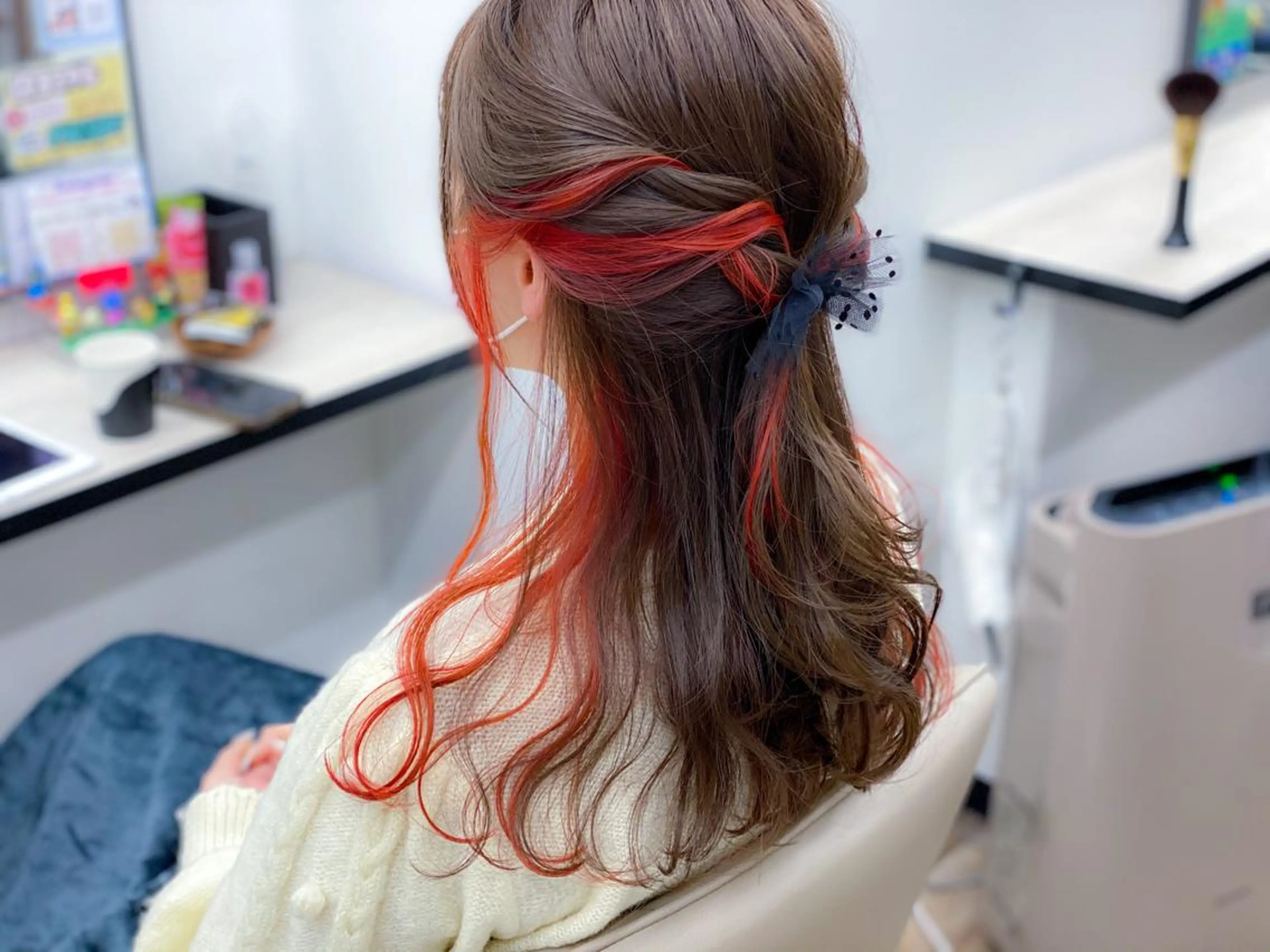 ロング カラー インナーカラー オレンジ ピンクカラー louwe 武藤幸世のヘアスタイル