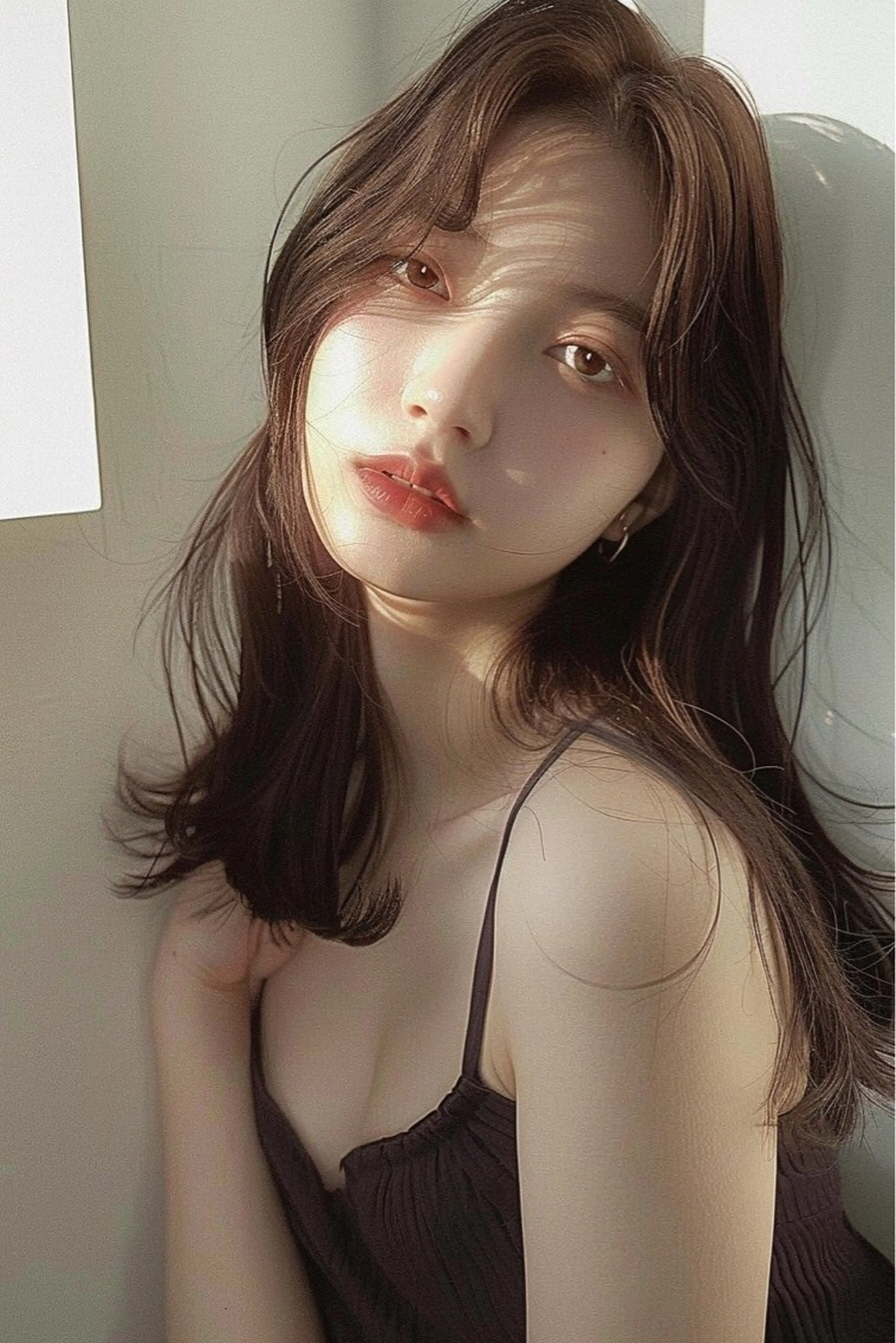 セミロング 韓国風ヘア レイヤーカット シースルーバング ウルフカット カット ヘアカラー トリートメント lana hair 新宿/髪質改善のヘアスタイル