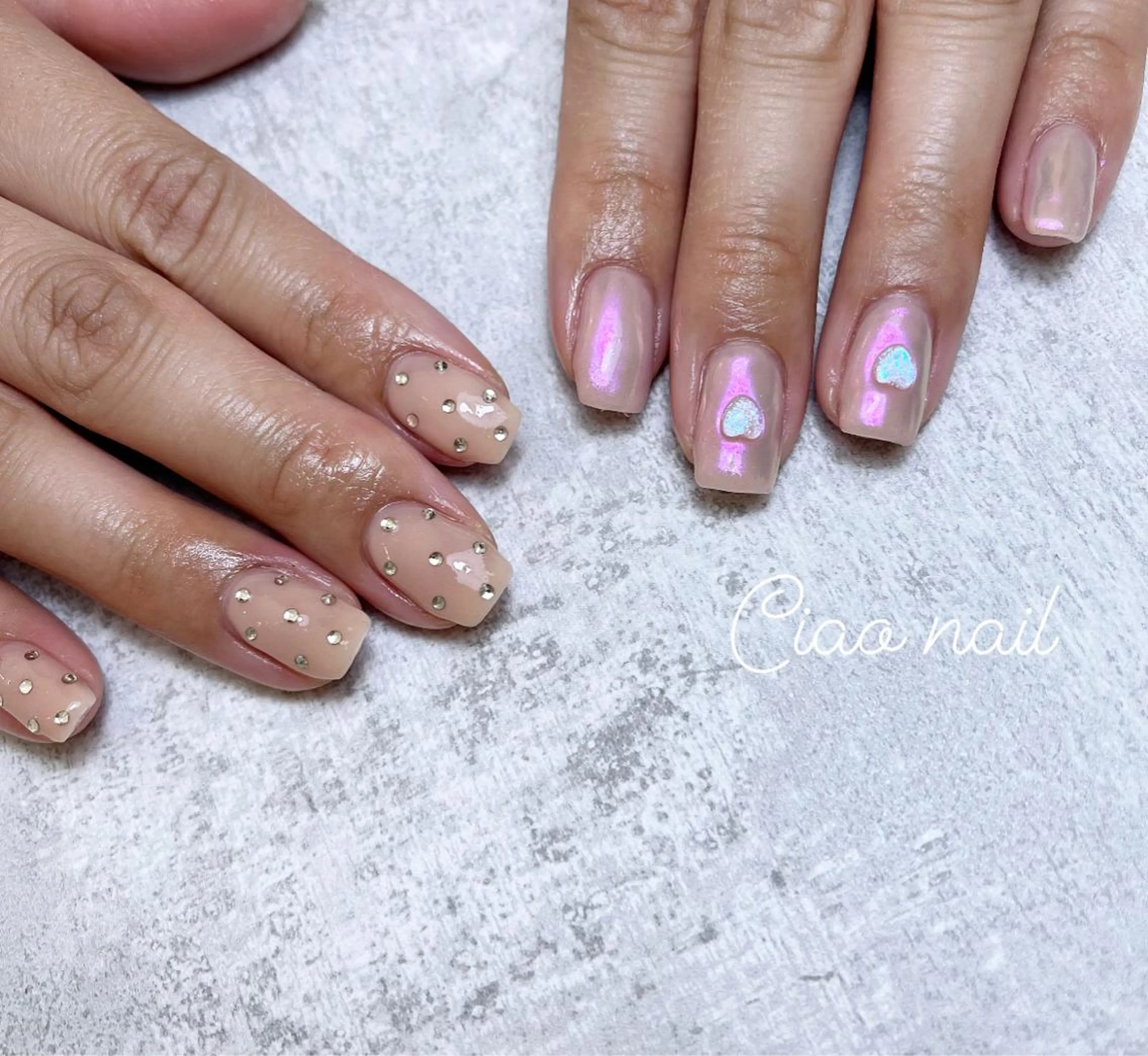 ネイル オーロラネイル ハート ピンク 春ネイル ストーンネイル #Amin nail salonのネイルデザイン