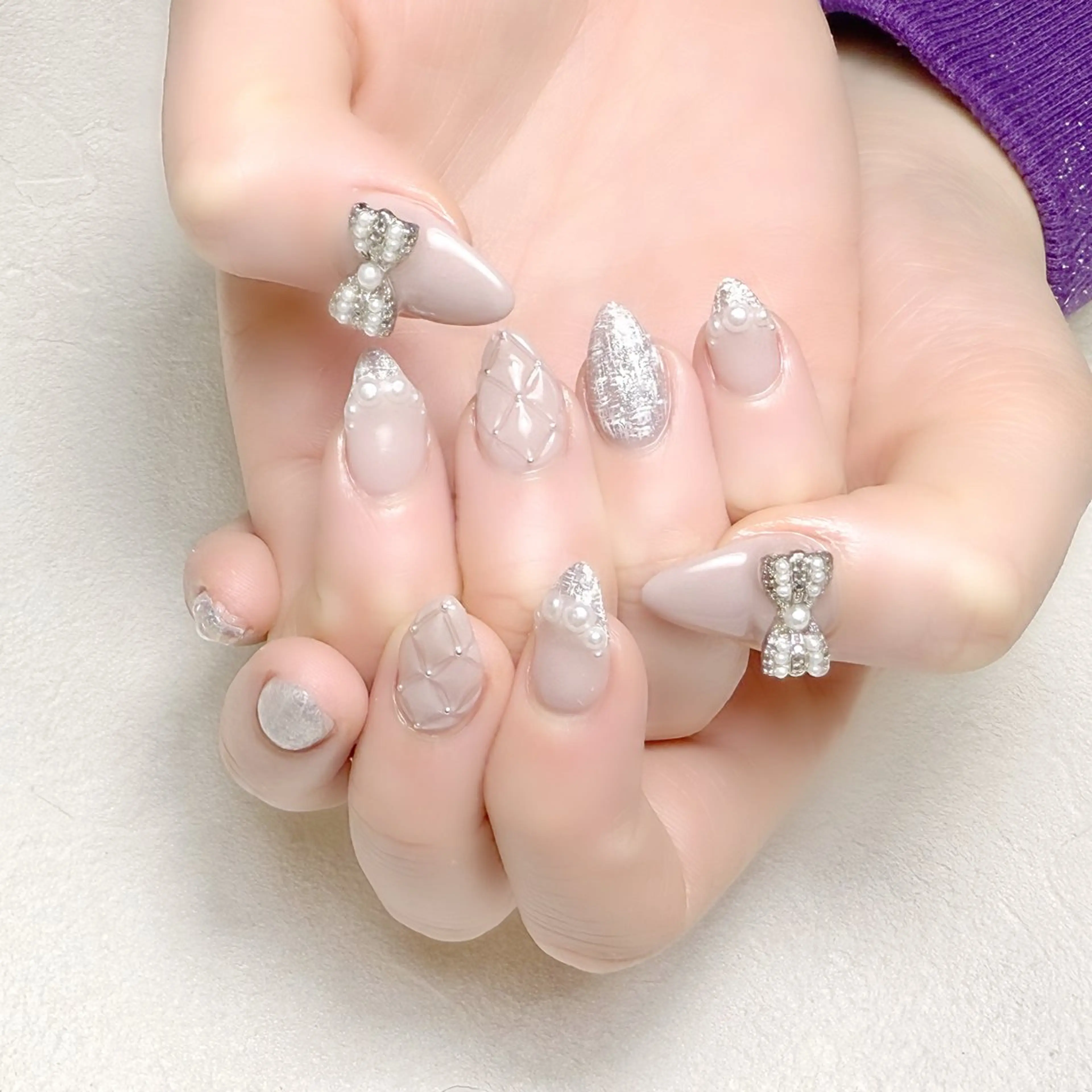 ネイル フレンチネイル ストーンネイル ツイードネイル ワンホンネイル 冬ネイル rouse nail RISATOのネイルデザイン