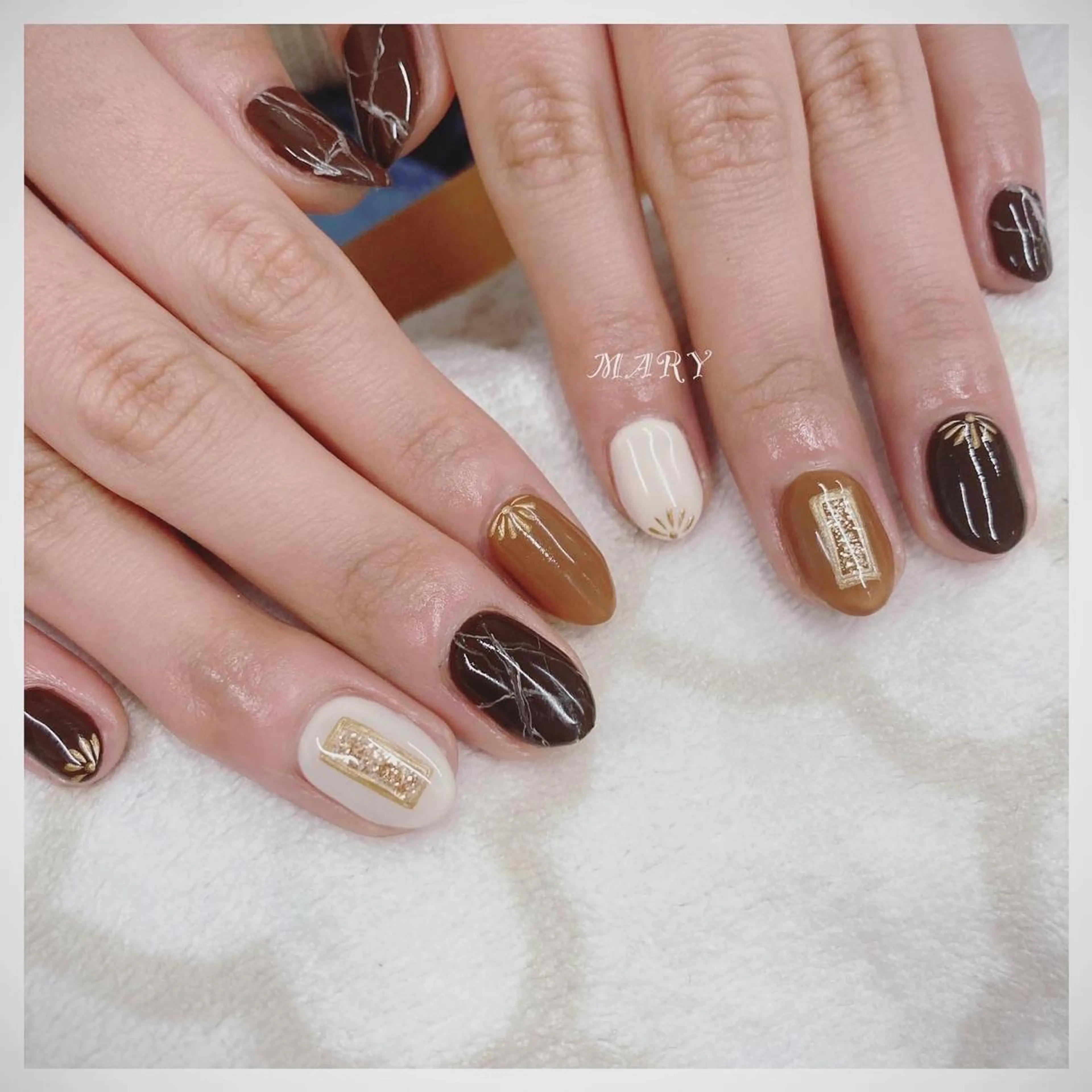 ネイル ブラウン 大理石ネイル(マーブル) ニュアンスネイル ハンドネイル Mary nail .narumiのネイルデザイン
