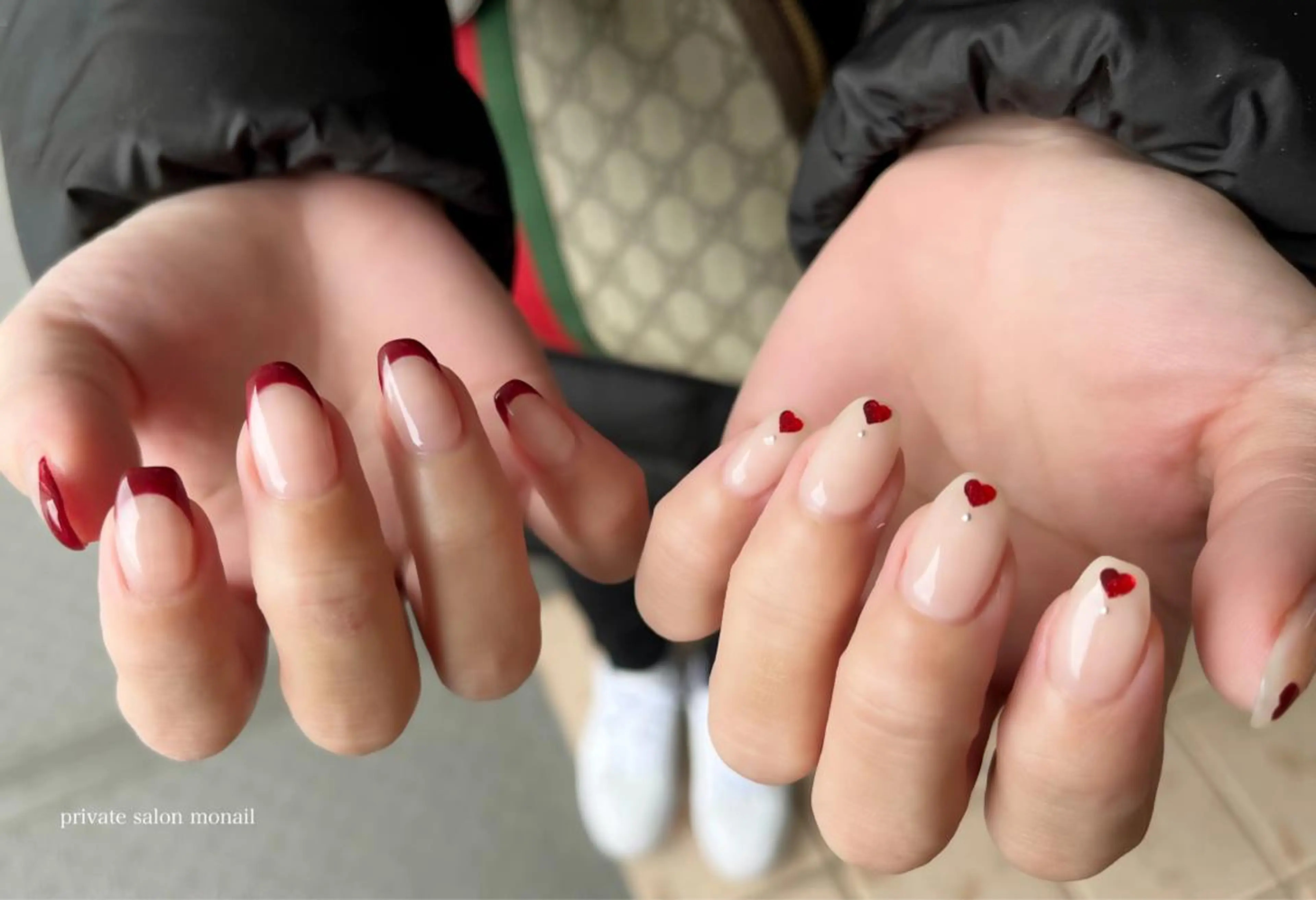 ネイル フレンチネイル ハート ハンドネイル nail salon monailのネイルデザイン