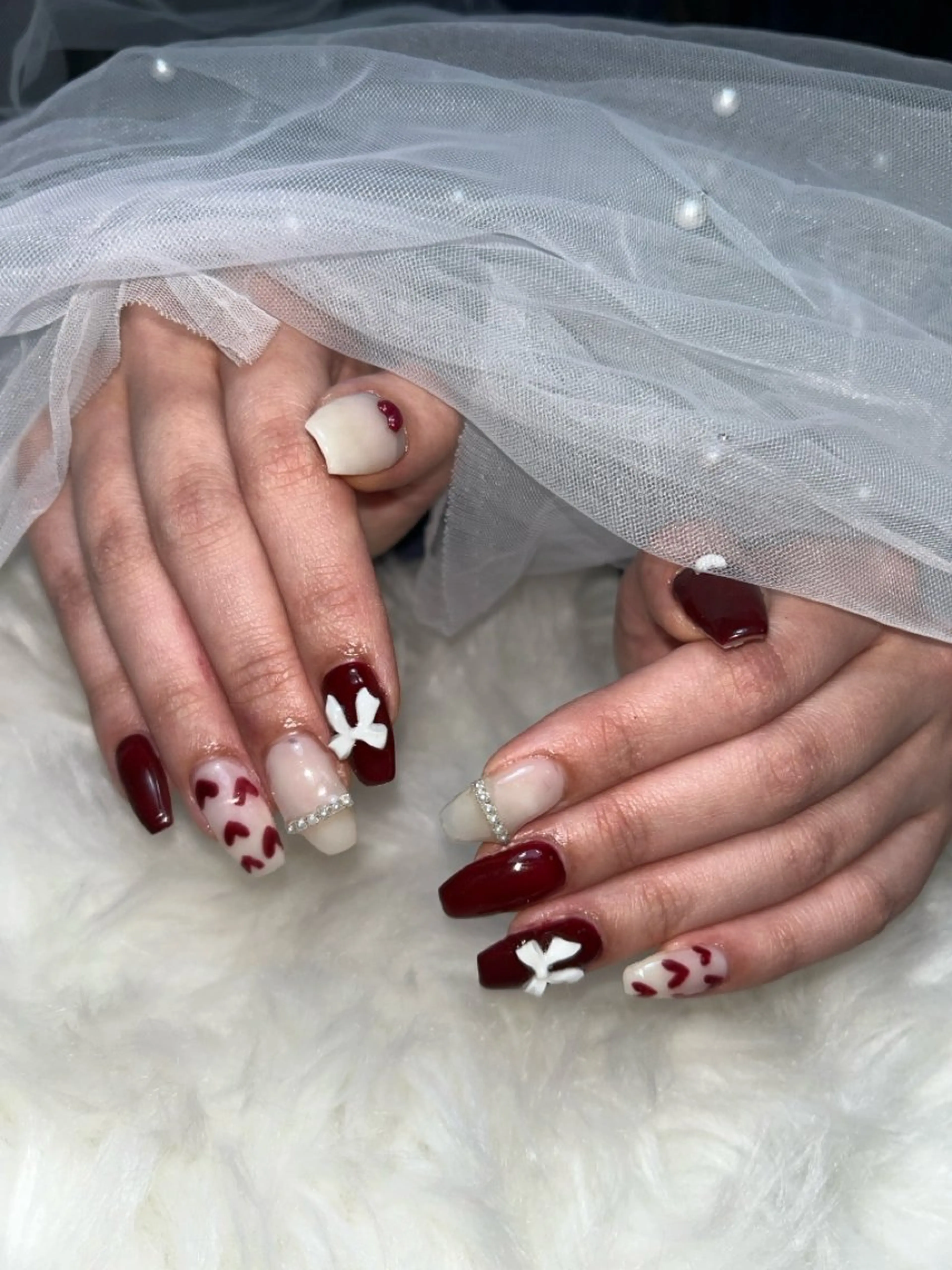 ネイル ボルドー ハート ハンドネイル nail salon Lilynのネイルデザイン