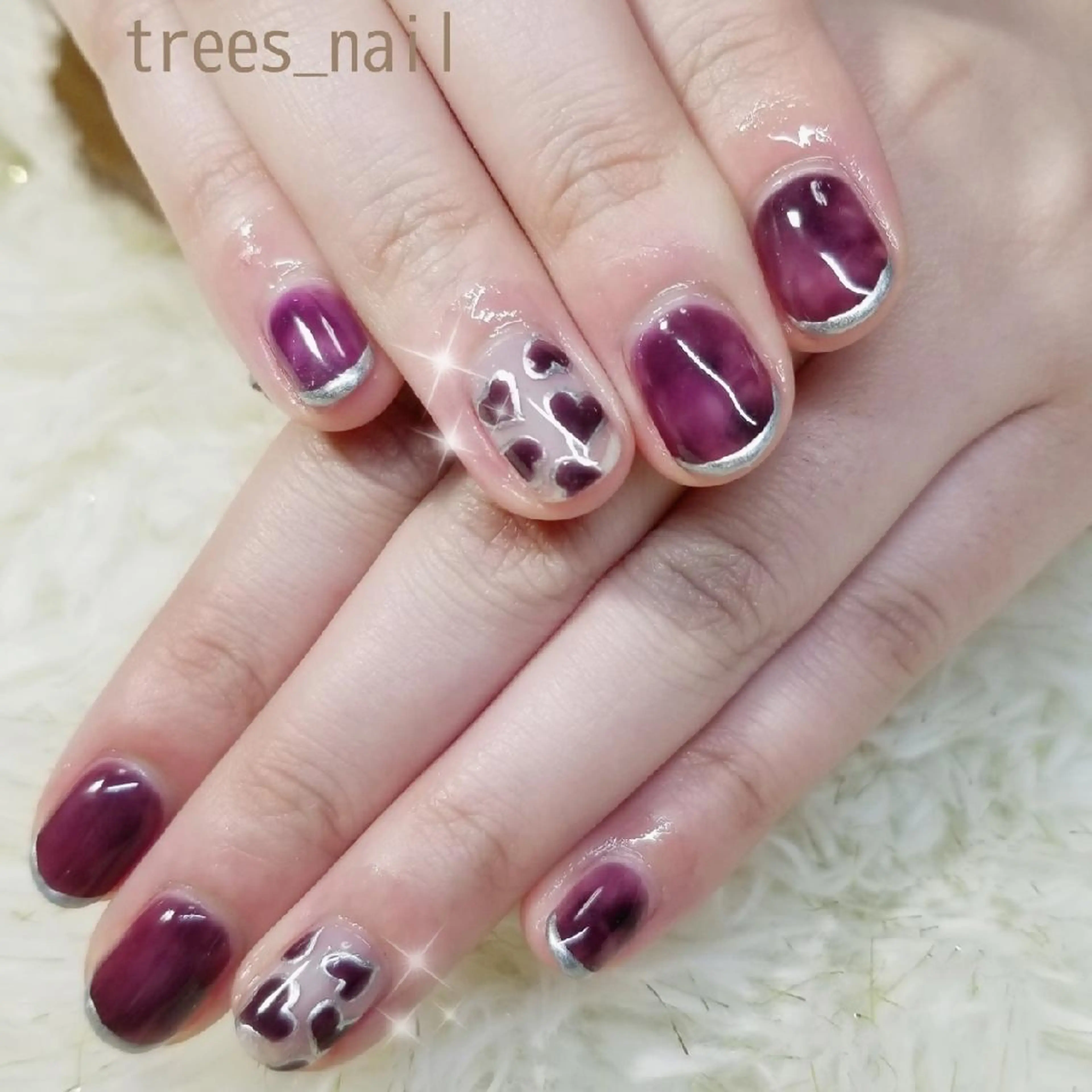 ネイル ハート ニュアンスネイル パープル バレンタイン ハンドネイル フットネイル trees_ nailのネイルデザイン