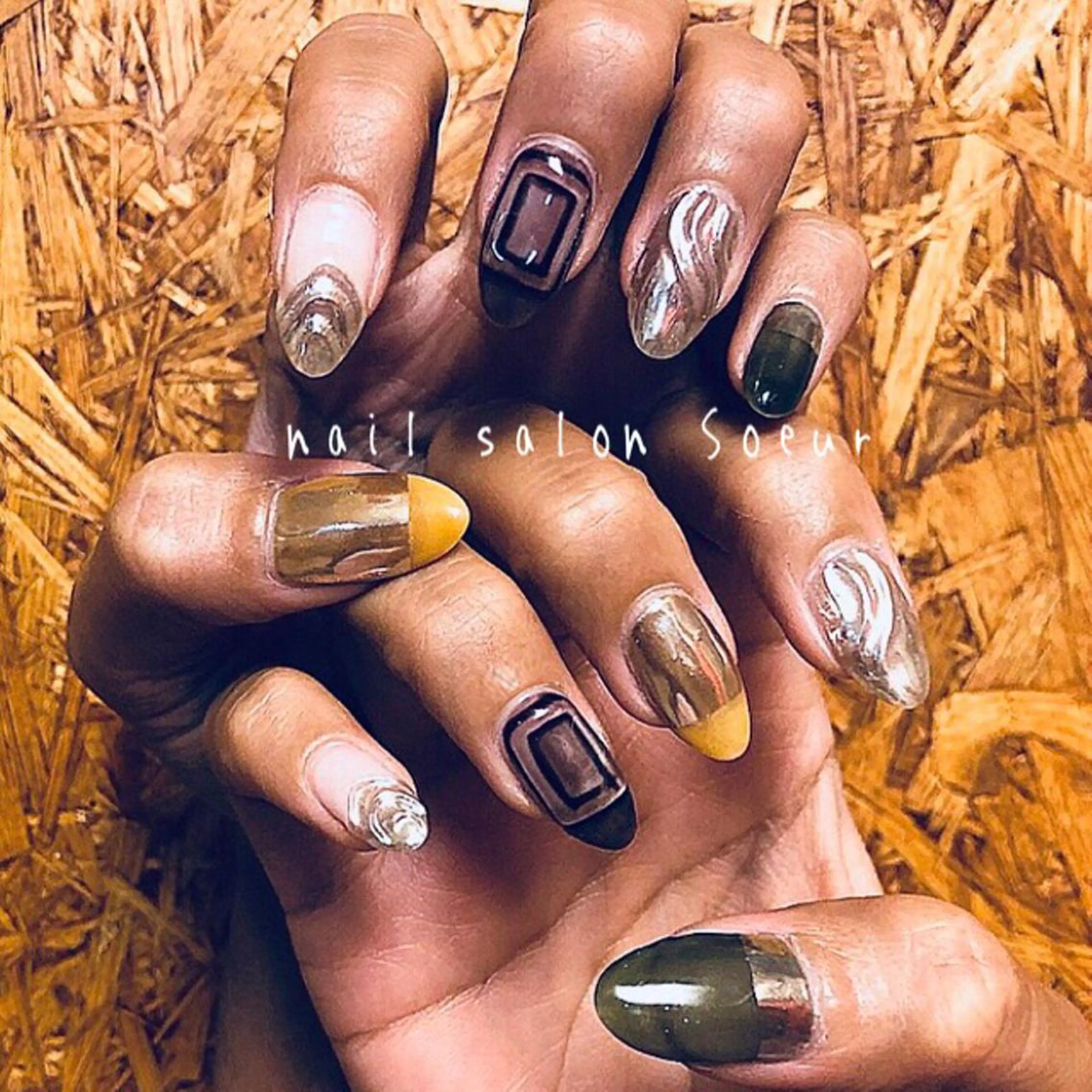 ネイル アートネイル 長さ出し ジェルネイル マットネイル ミラーネイル ハンドネイル nail salon Soeurのネイルデザイン