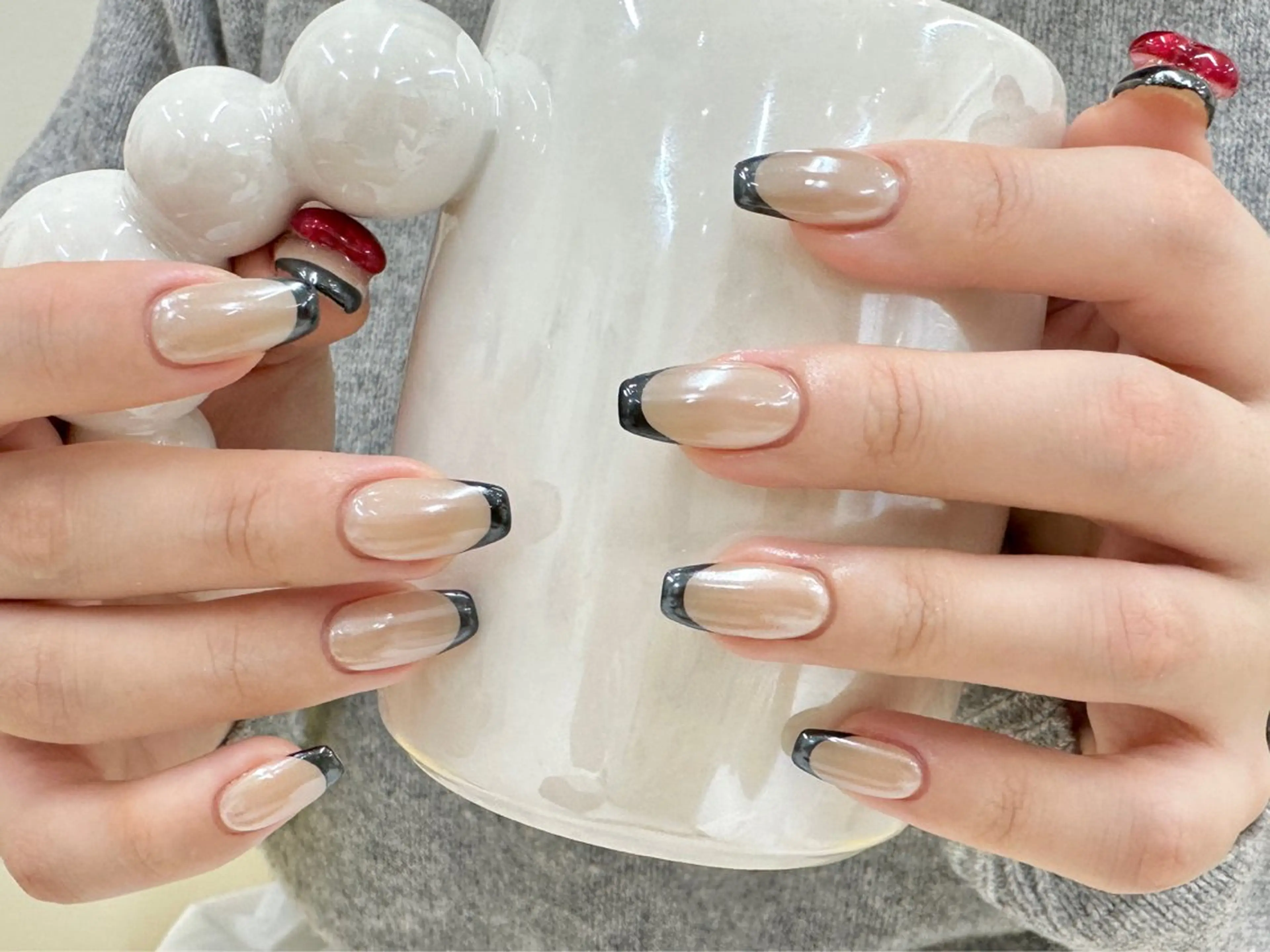 ネイル フレンチネイル キラキラネイル 韓国ネイル マグネットネイル スクエアネイル LE REVE nailsalonのネイルデザイン