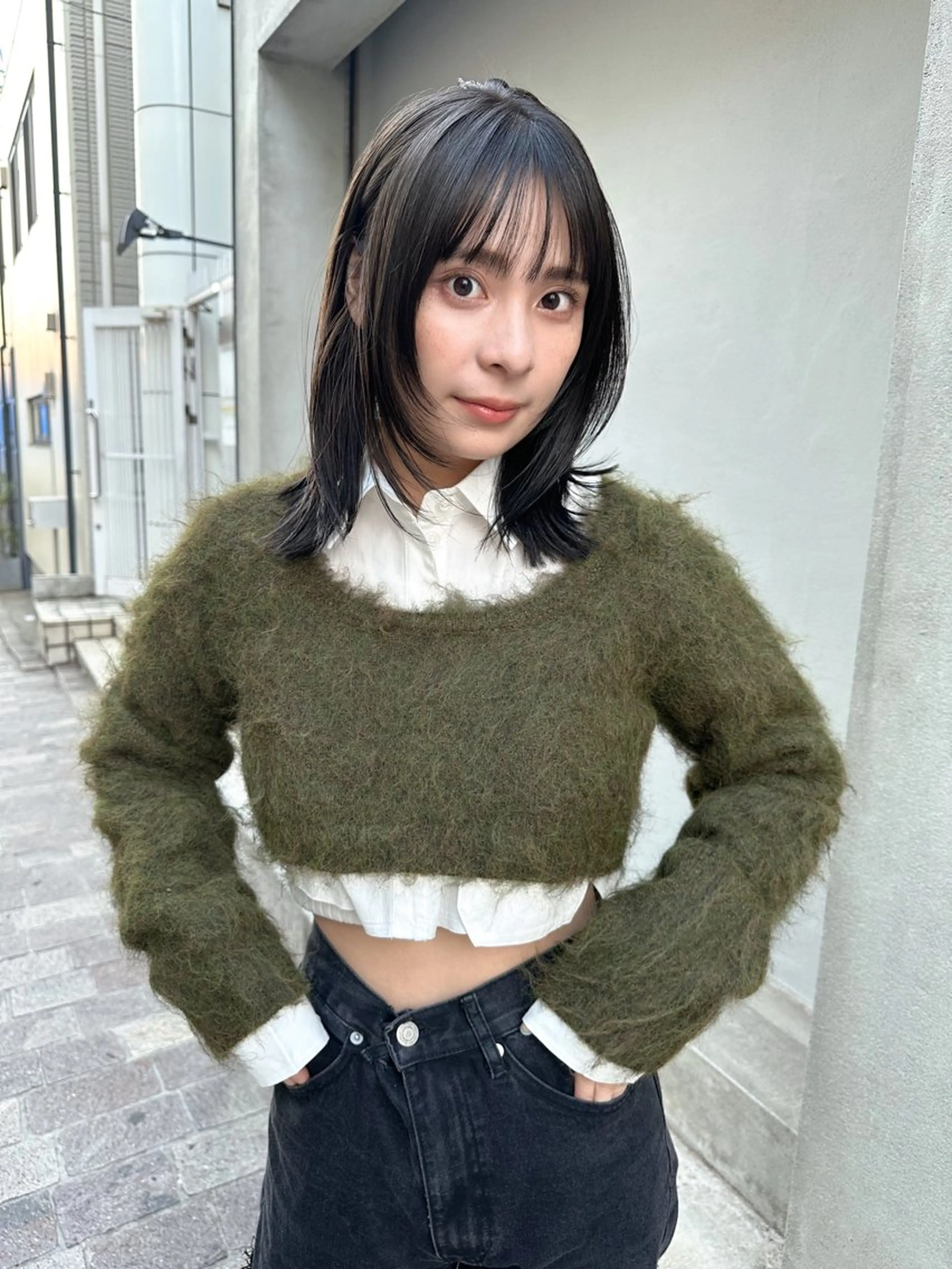 ミディアム 顔まわりレイヤー 韓国風ヘア レイヤーカット 鎌倉 彩のヘアスタイル