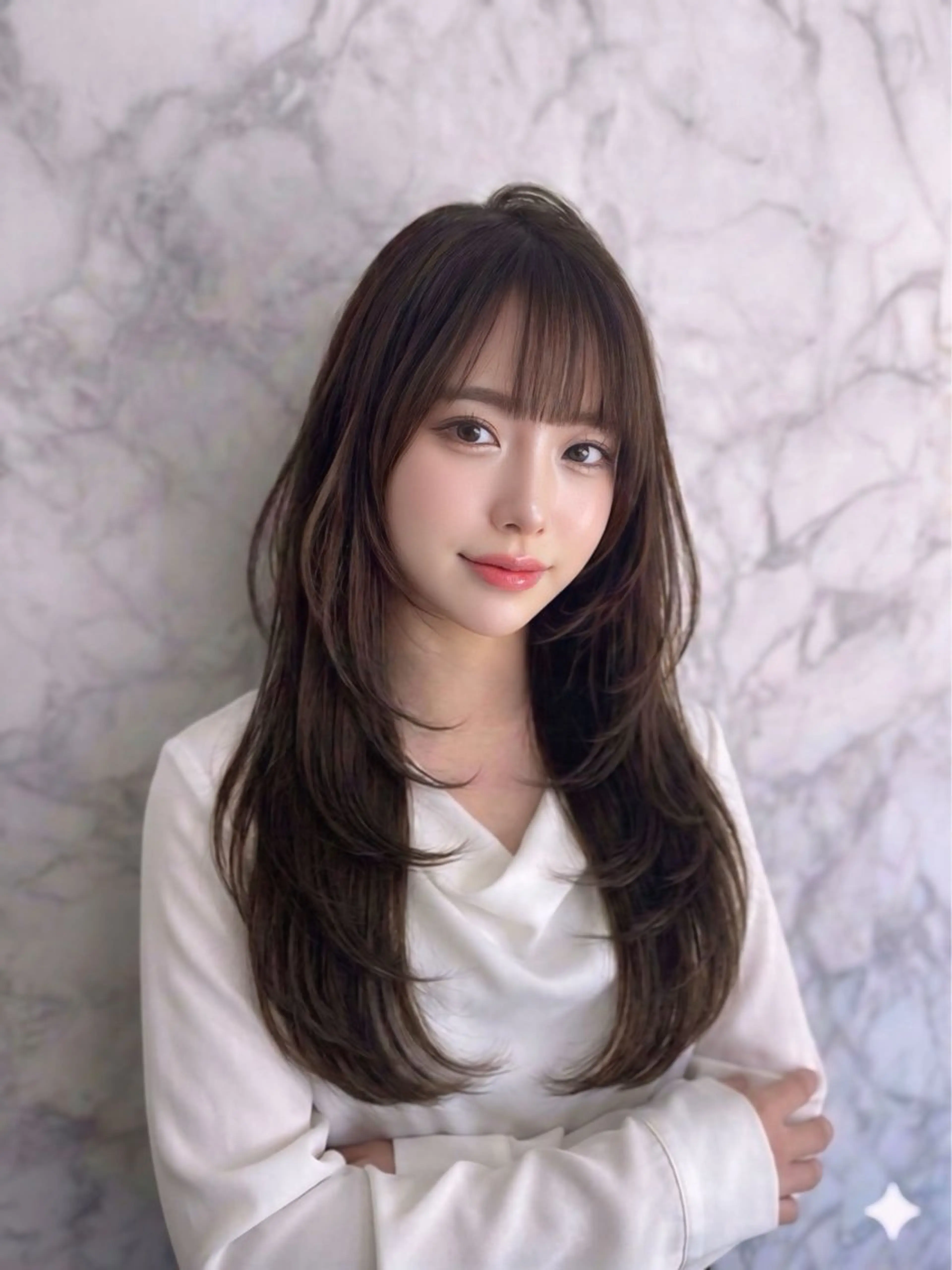 ロング カラー カット ヘアカラー トリートメント 上尾韓国レイヤー/ 艶カラー/しの🫧のヘアスタイル