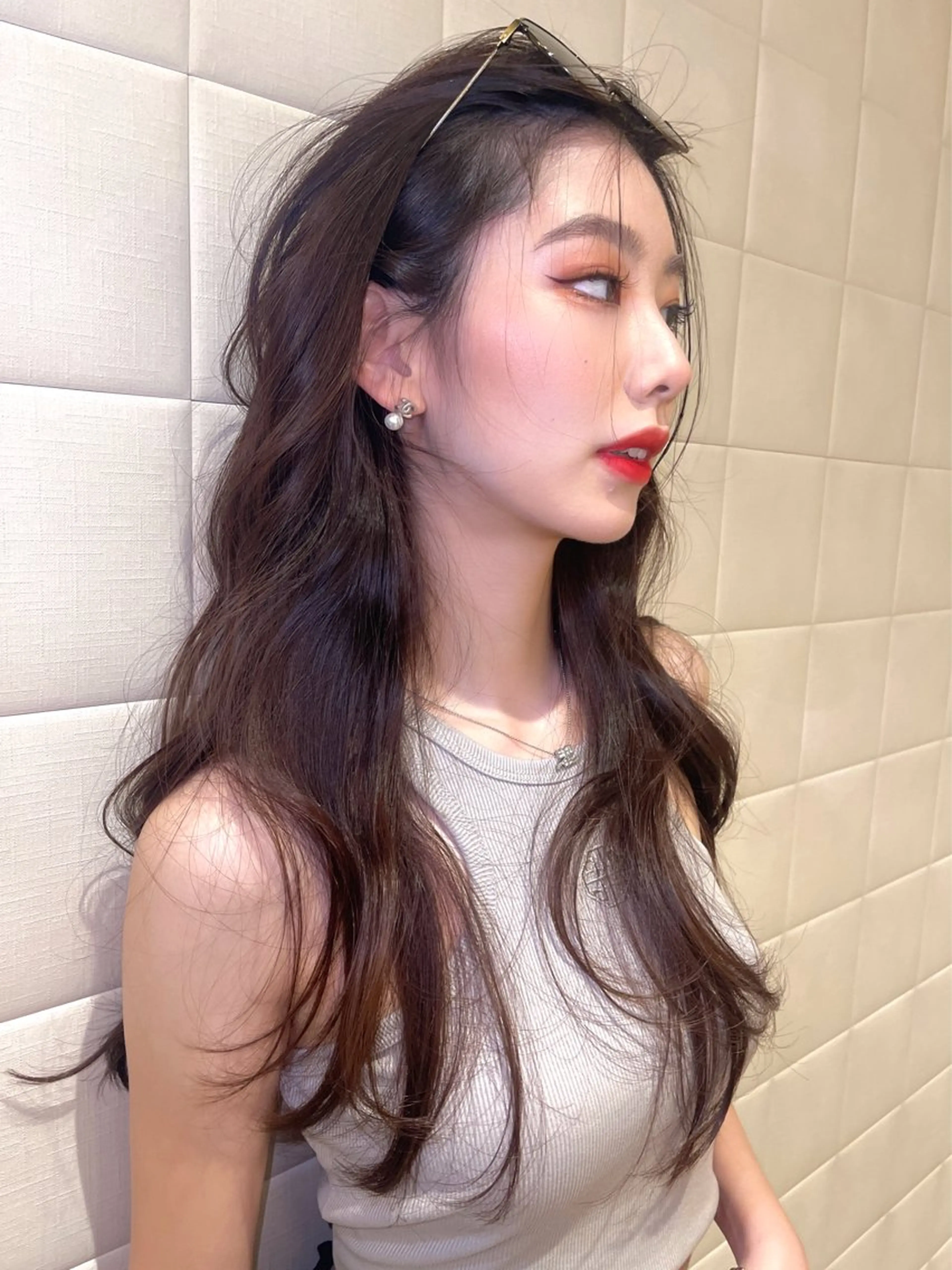 ロング カラー ブラウンカラー モカブラウン 韓国風ヘア レイヤーカット ヘアカラー トリートメント 韓国ハッシュカット/ 新宿/髪質改善/岡崎のヘアスタイル