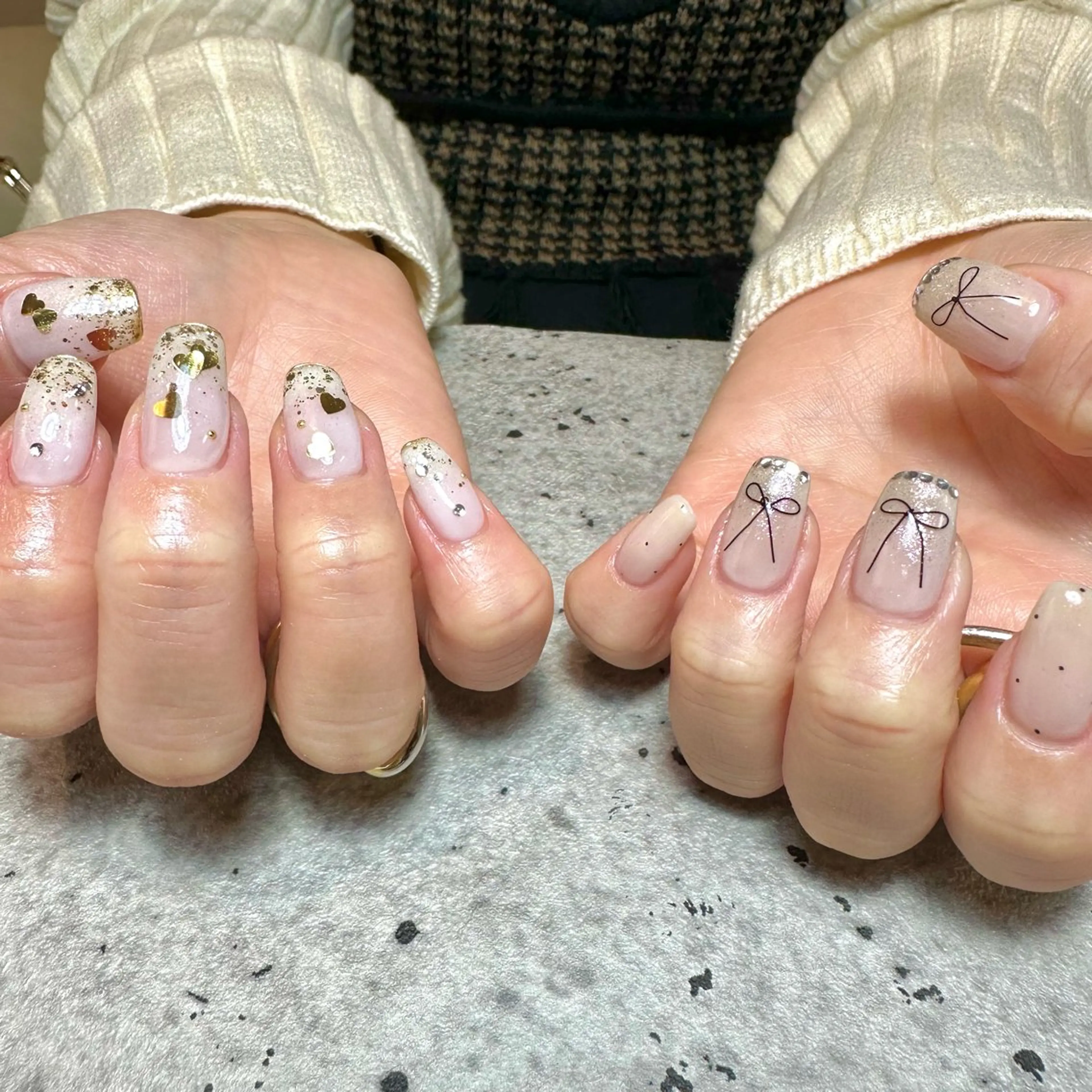 ネイル ハート リボン ハンドネイル GéRanium Harukaのネイルデザイン