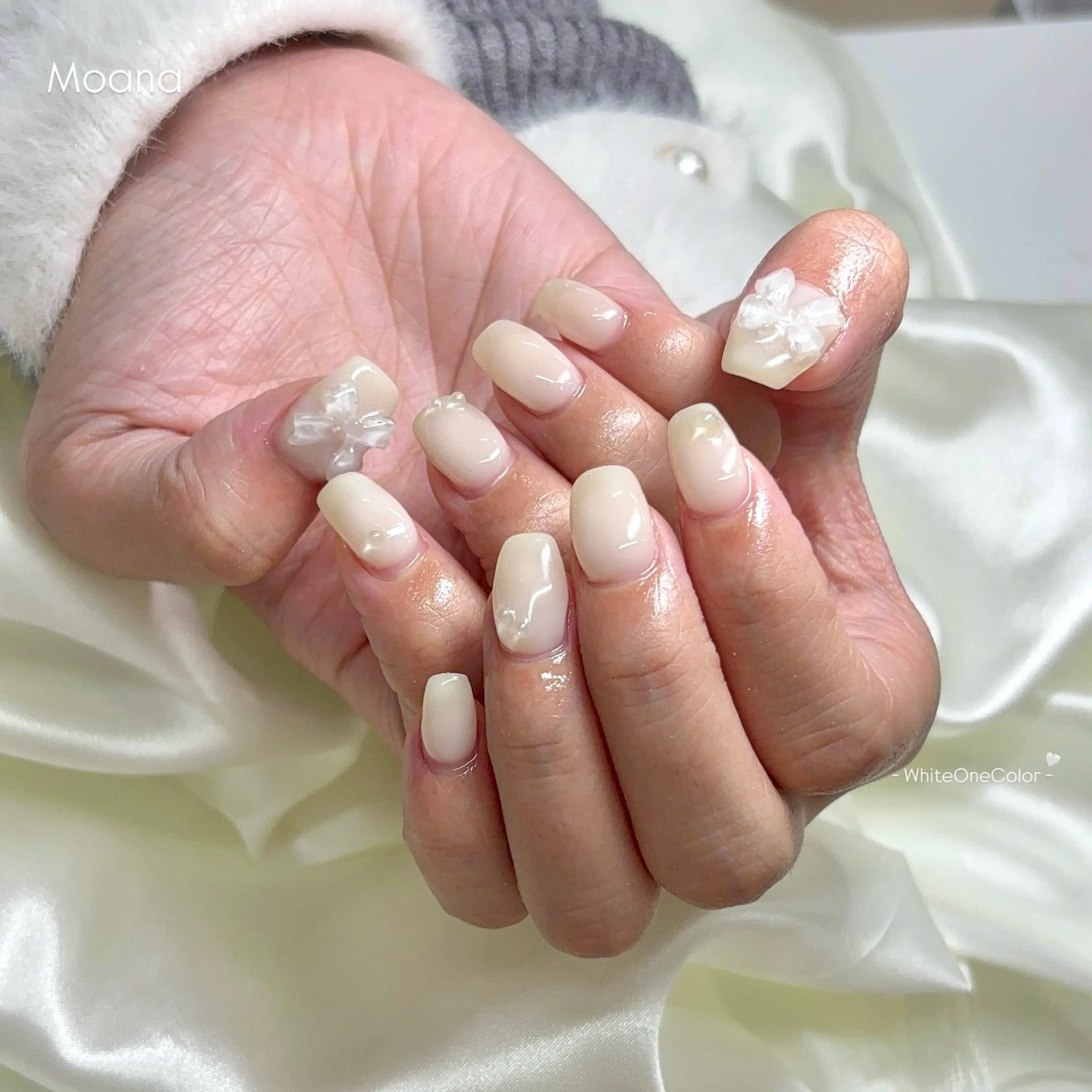 ネイル ワンカラーネイル リボン シンプルネイル 春ネイル ハンドネイル Moana nail Hiyoriのネイルデザイン