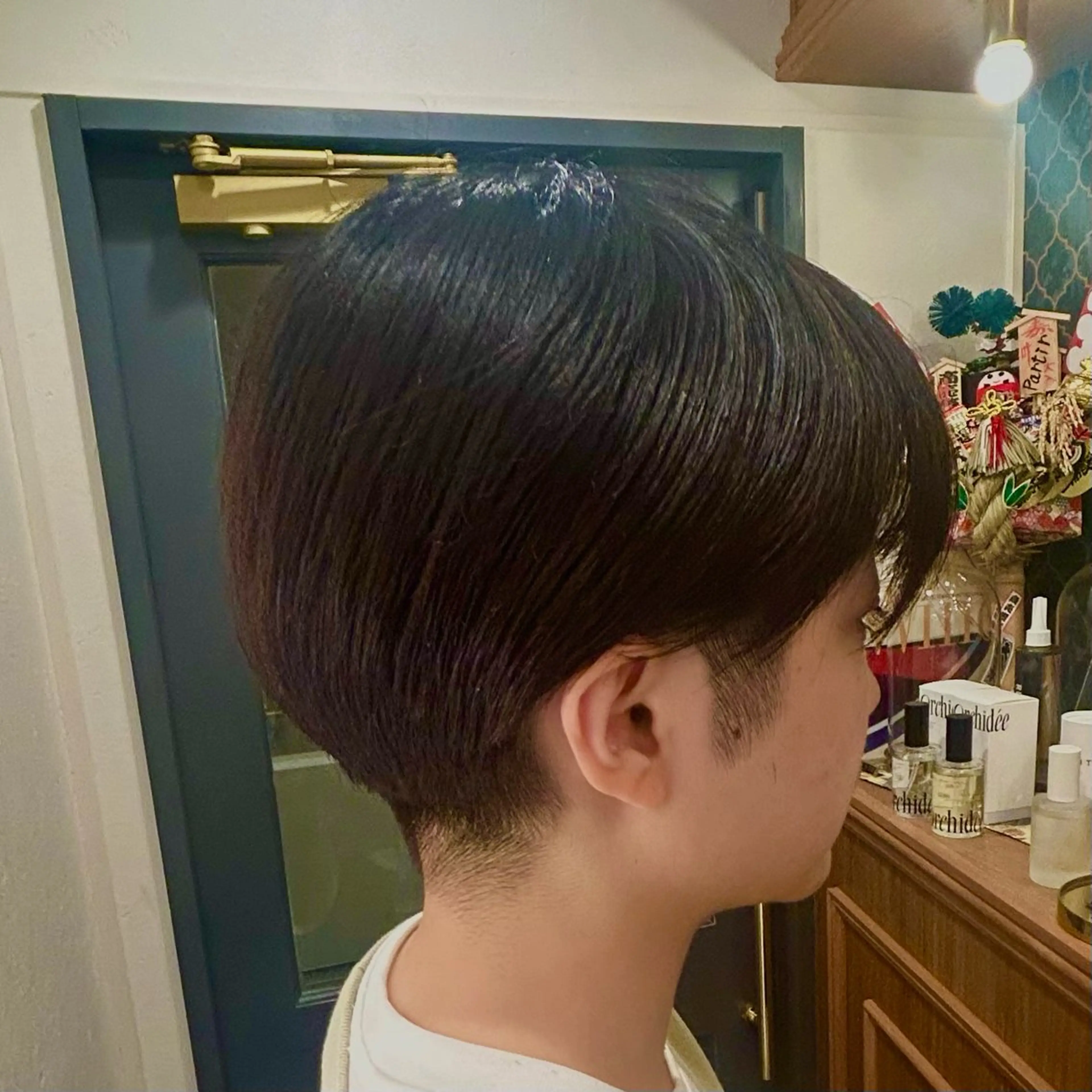 ショート メンズ オリーブカラー/みづ き/ボブパーマ🤍のヘアスタイル