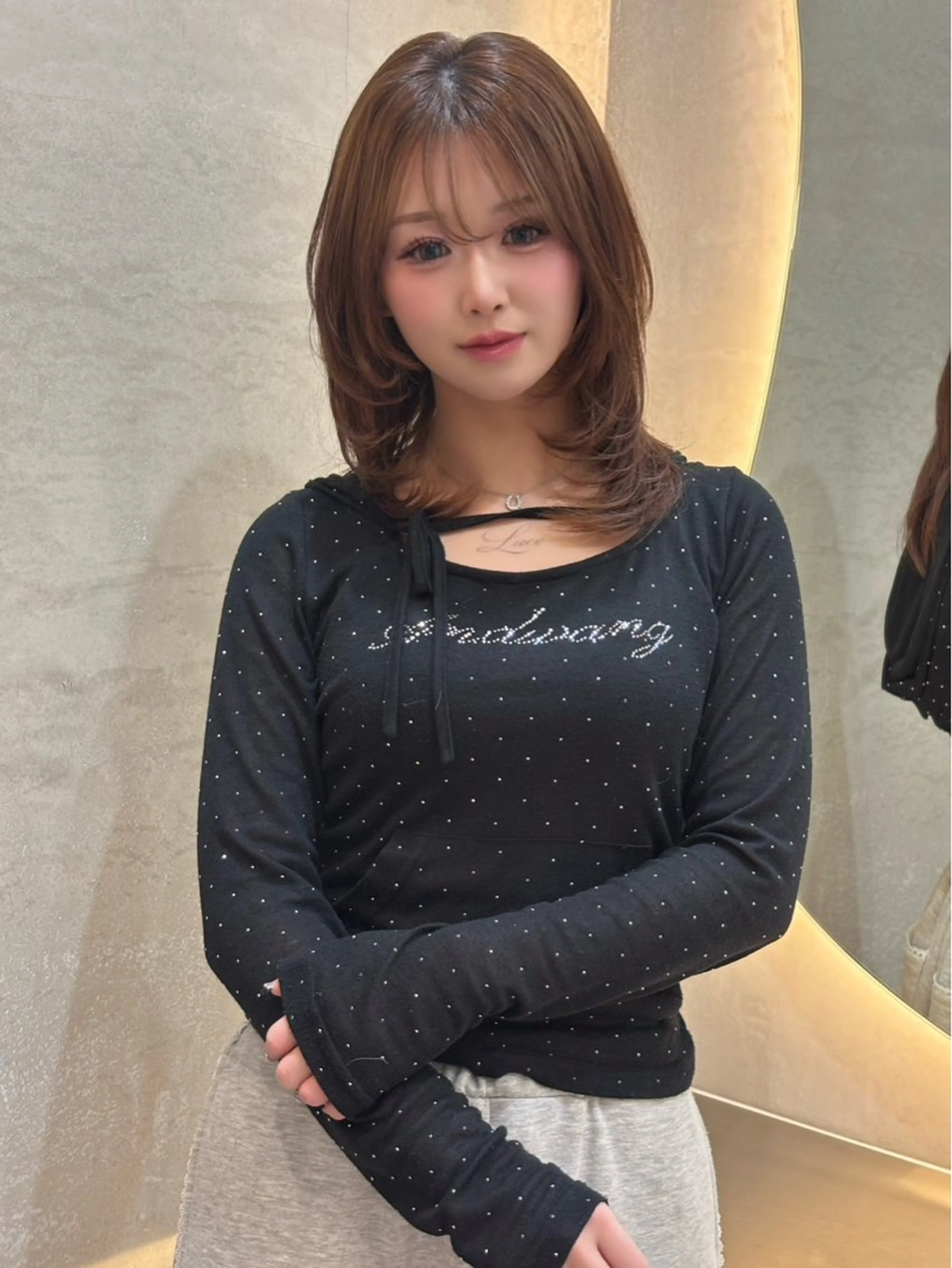 ミディアム カラー カット ヘアカラー レイヤー/韓国縮毛 矯正/nanokaのヘアスタイル