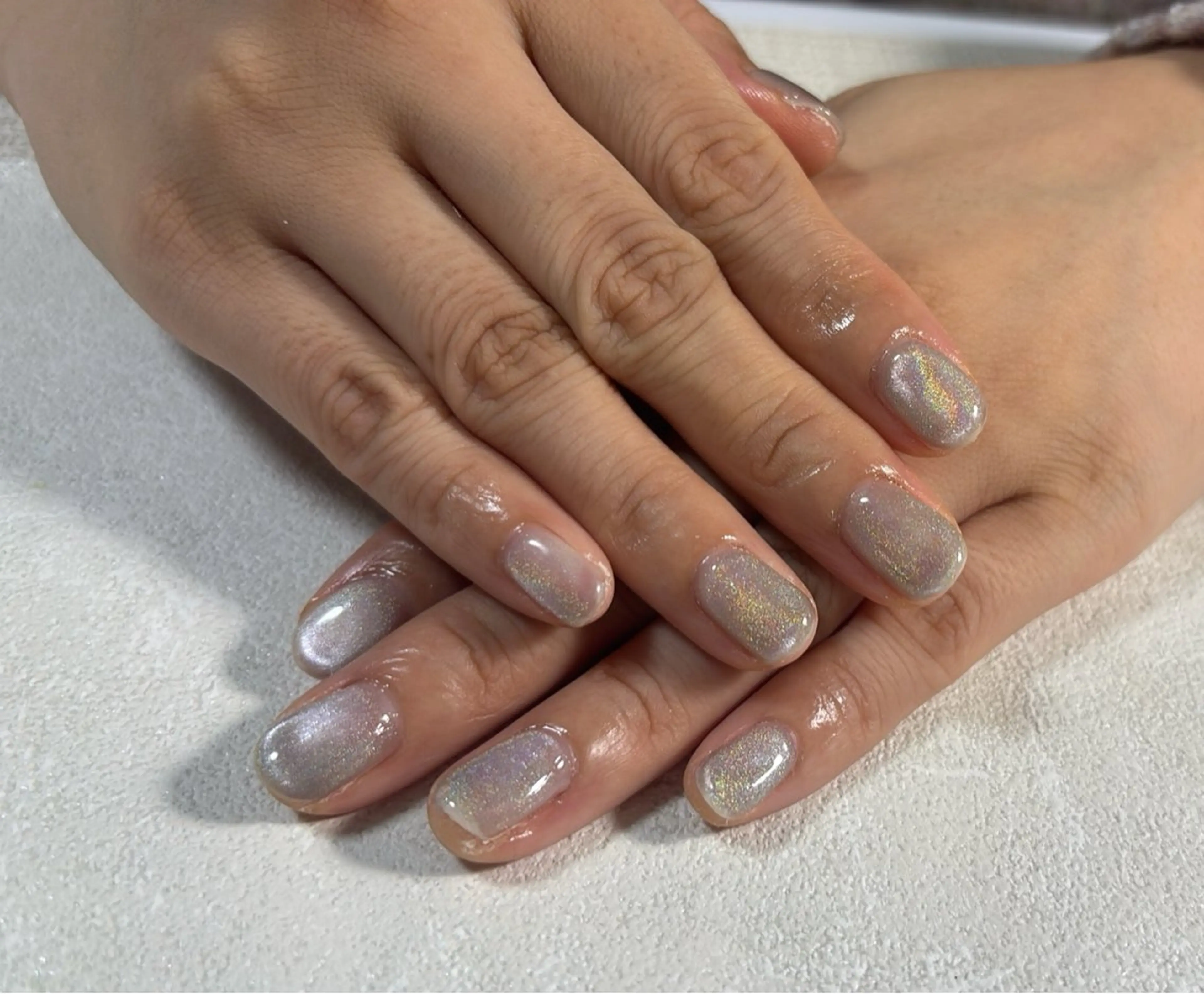 ネイル オーロラネイル ブルー フットネイル フレンチネイル ジェルネイル ハンドネイル kiki nail たまプラーザのネイルデザイン