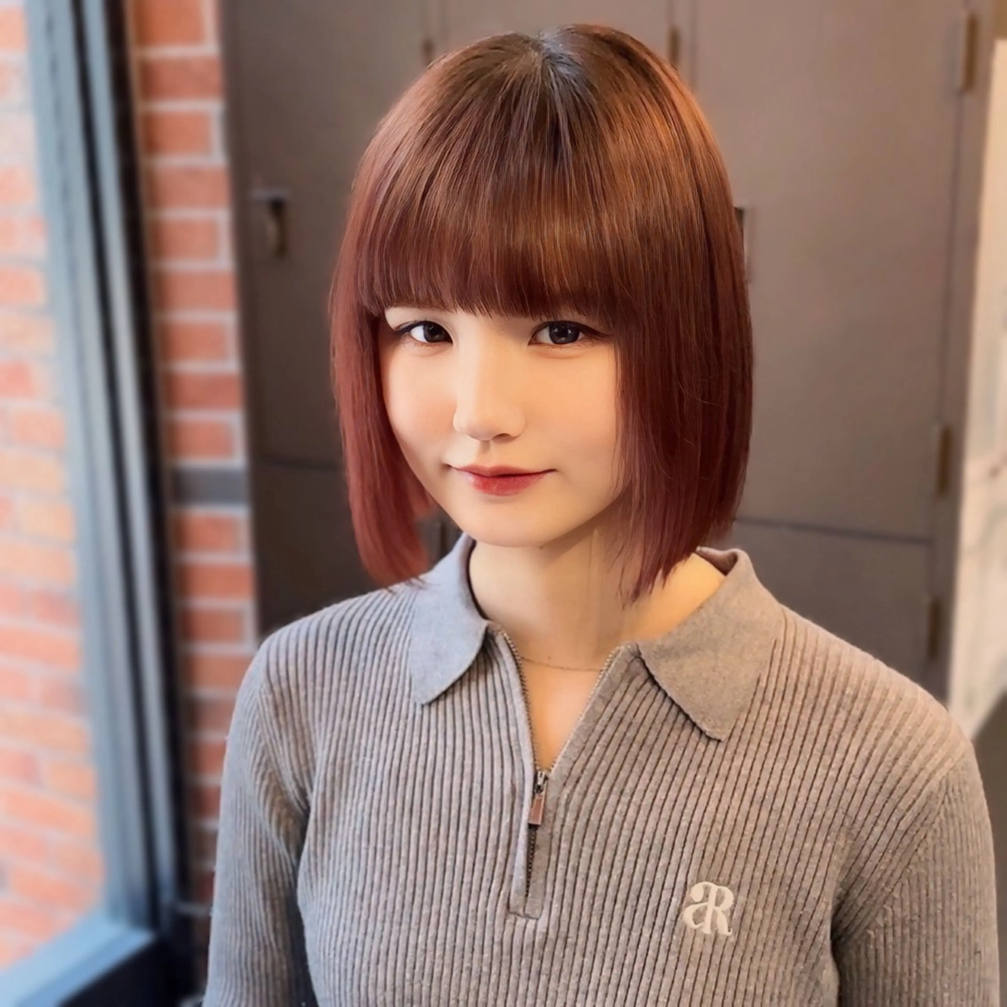 ミディアム カット ヘアカラー ストンボブ/ 縮毛矯正/岩澤脩太のヘアスタイル